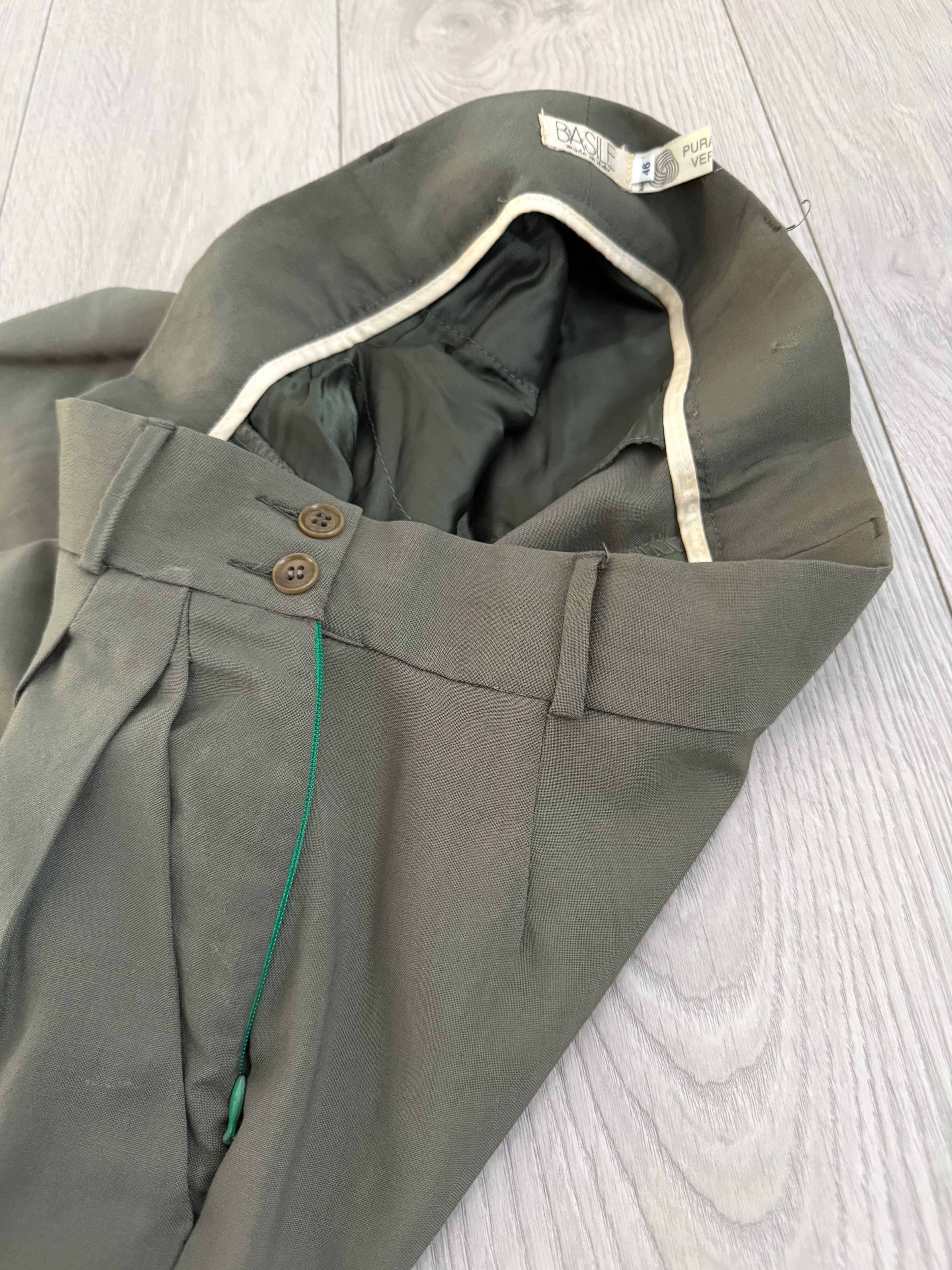 Basile 1980s Peaked Lapel Double Breasted Draped Wool Suit - Size S Jacket / 28" Waist