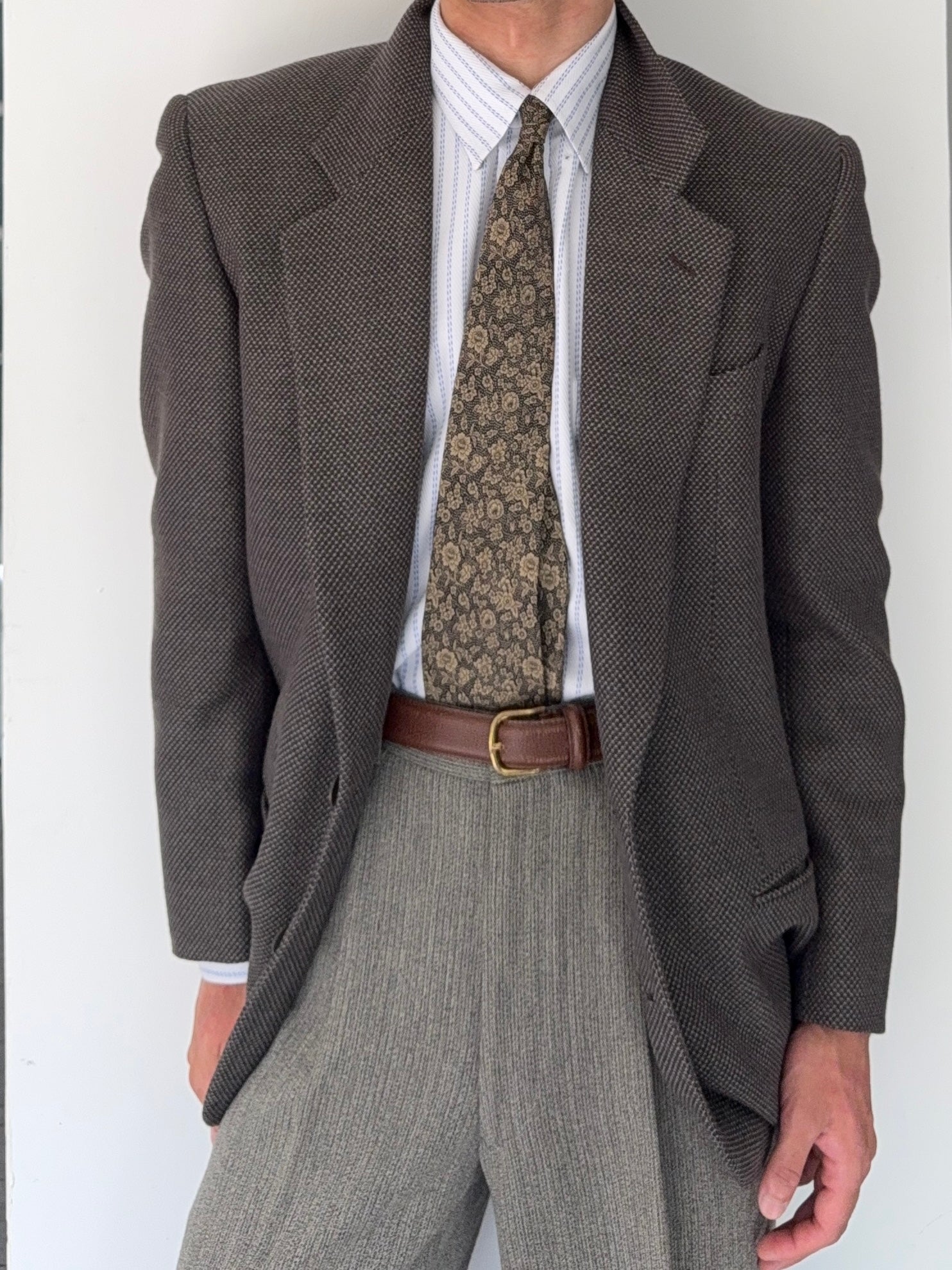 Giorgio Armani 1980s Textured 2B Wool Brown Sports Blazer Jacket - Size M