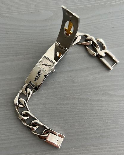 Jean Paul Gaultier 00s Stainless Steel Gold Cross Motif Watch Bracelet