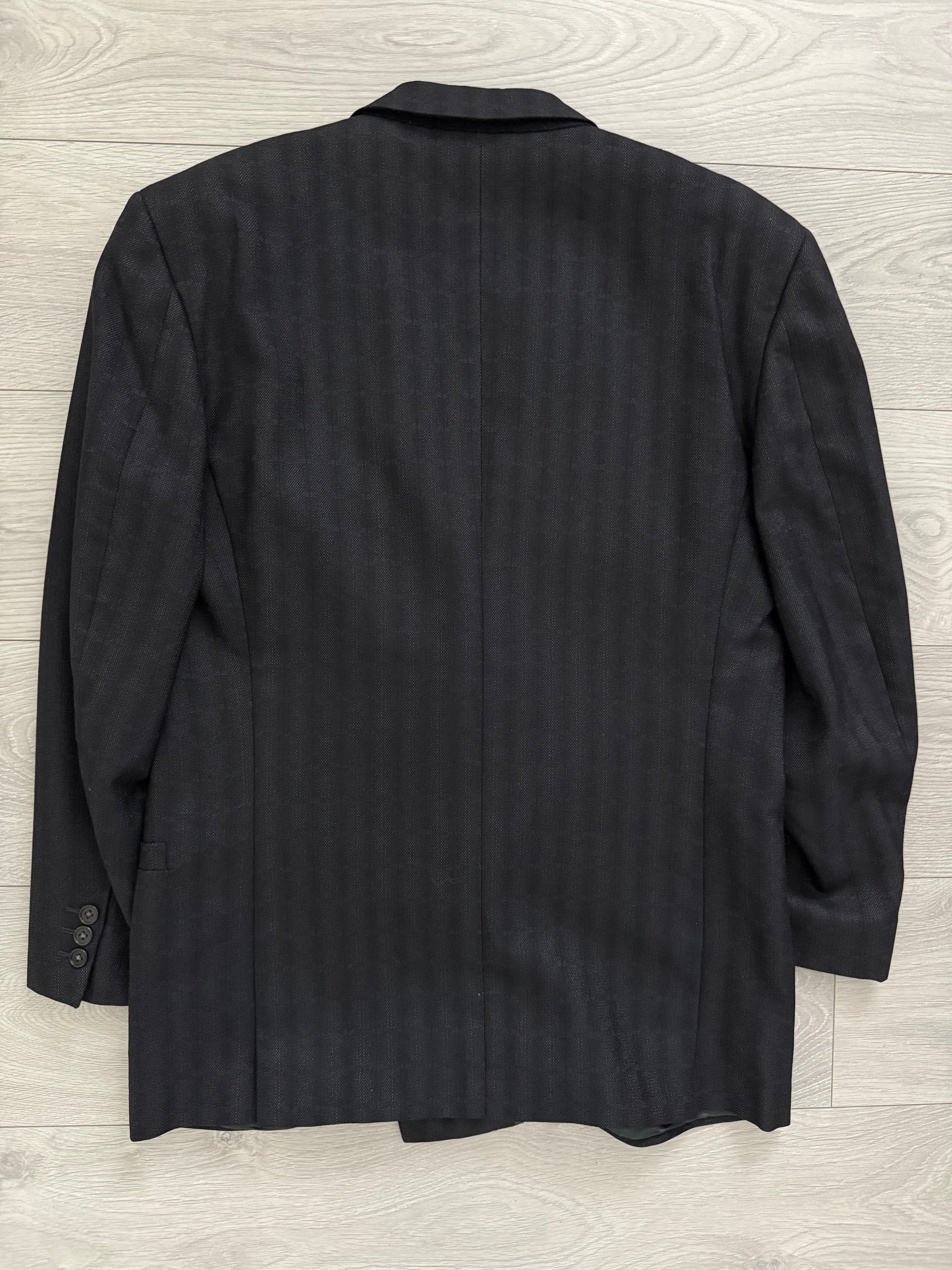 Versace 1980s Notch Lapel Double Breasted Triple Pleat Textured Black Wool Suit - Size M Jacket / 32" Waist