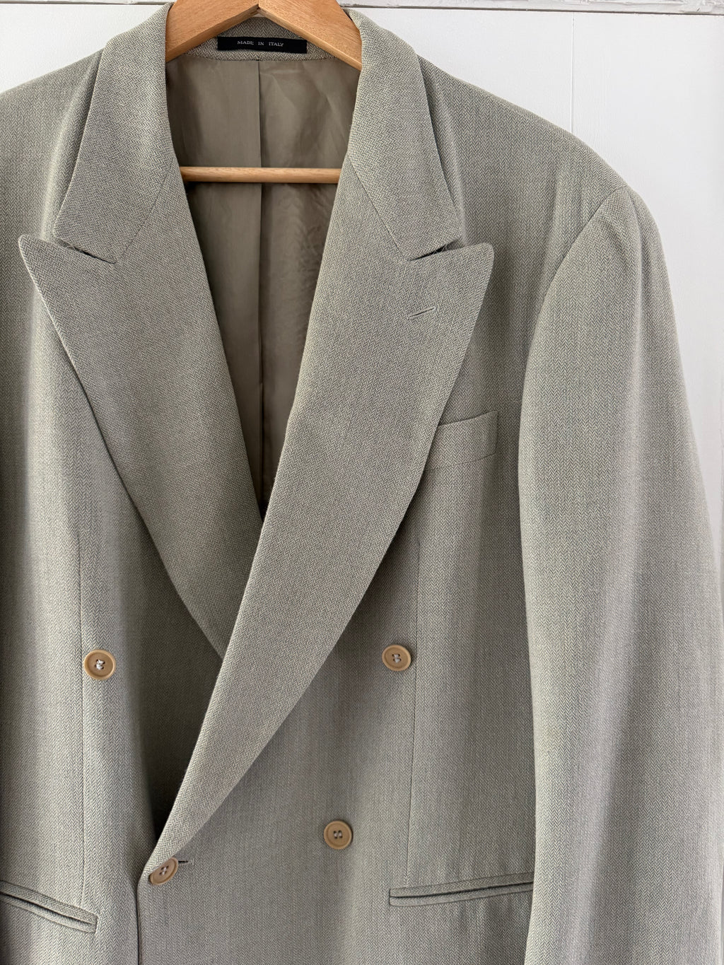 Emporio Armani 1996 Peaked Lapel Double Breasted Draped Wool Cotton Sport Jacket Blazer - Size M