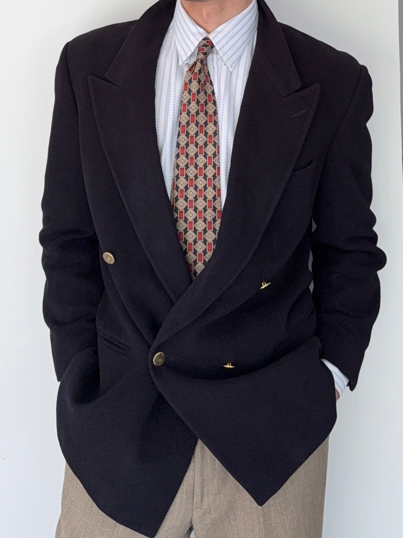 Emporio Armani AW1992 Double Breasted Peaked Lapel Crest Button Jacket - Size M