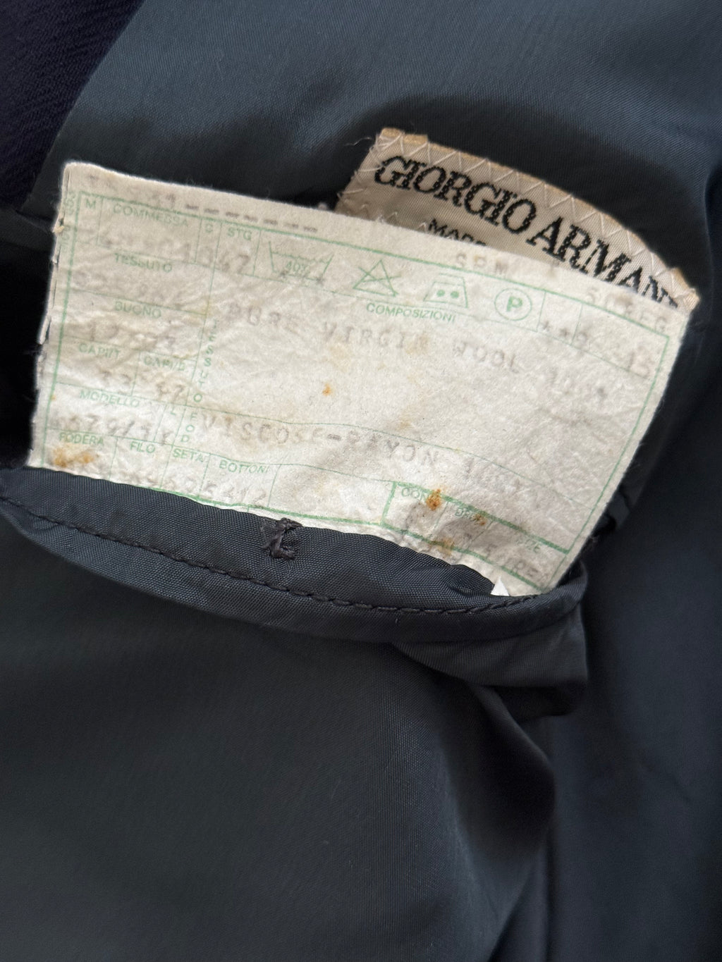 Giorgio Armani Mainline 1980s Navy Peaked Lapel Double Breasted Wool Sports Blazer Jacket - Size L