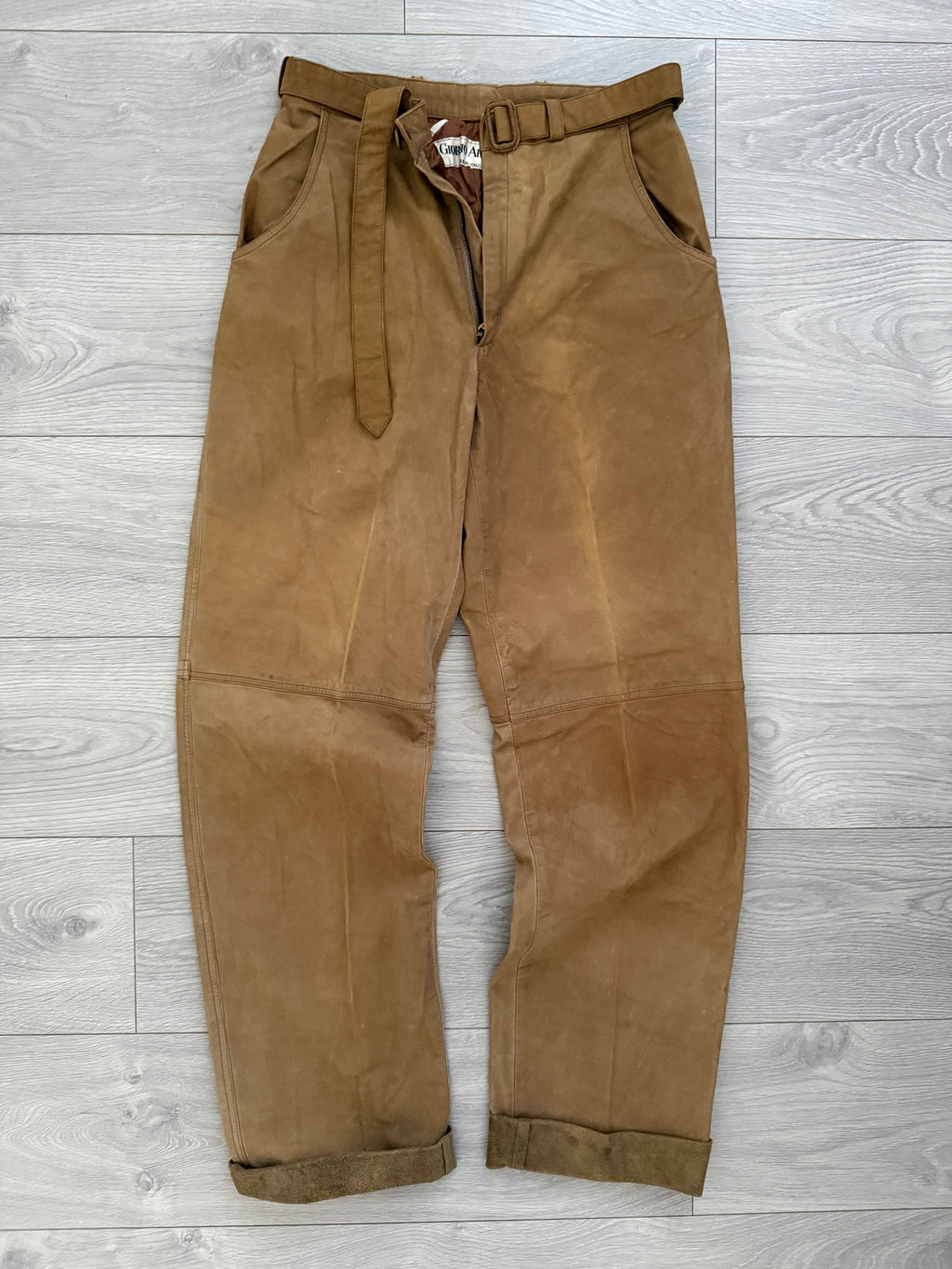 Giorgio Armani 1970s Suede Leather Belted Pants - Size 30" Waist