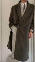 Giorgio Armani 1980s Double Breasted Long Wool Overcoat Green - Size M