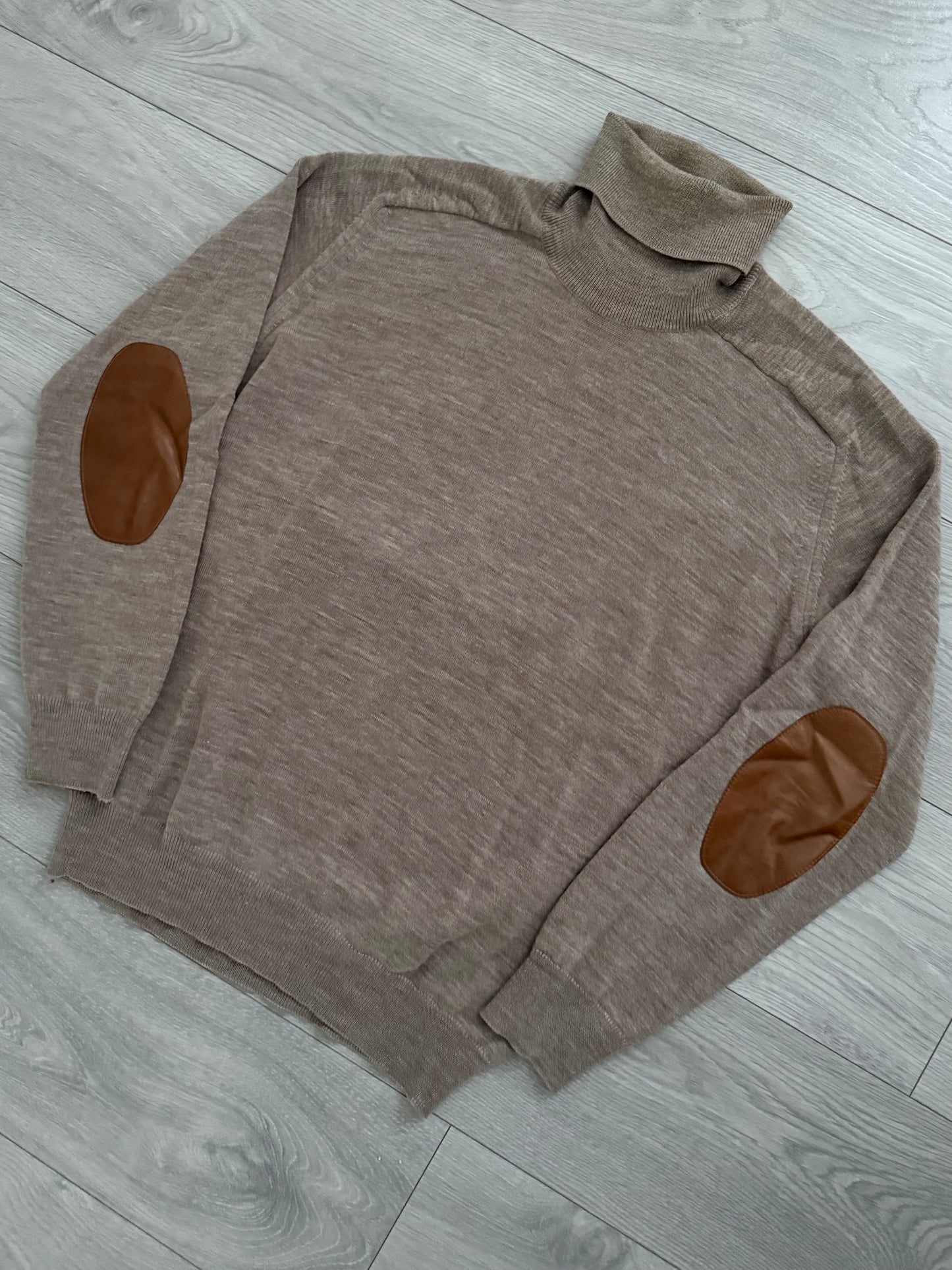 Maison Martin Margiela FW1999 Wool Leather Elbow Patch Turtleneck Knit Sweater - Size M