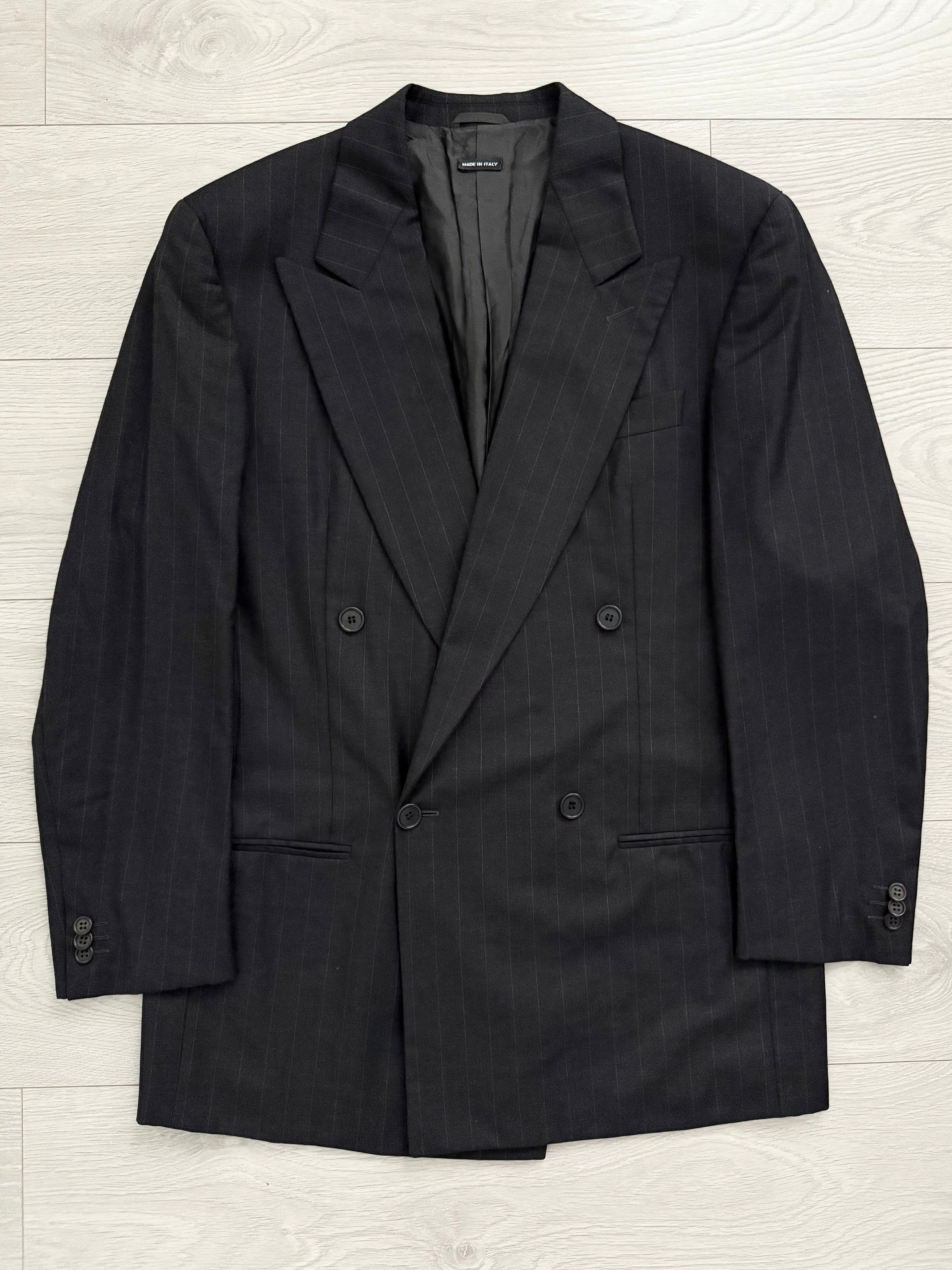Giorgio Armani 1990s Double Breasted Striped Pleated Grey Wool