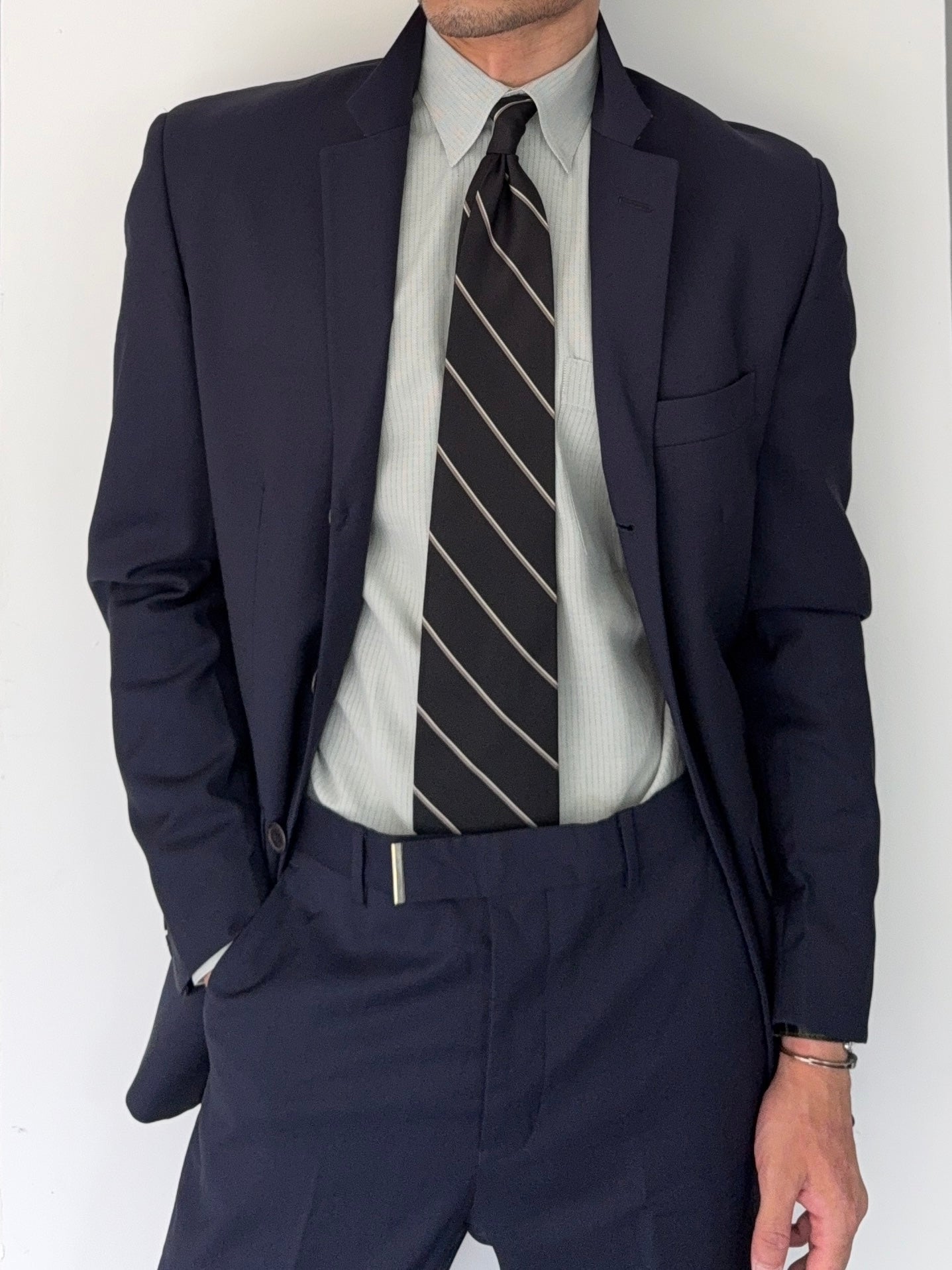 Helmut Lang 1999 Metal Tab 3B Navy Wool Suit - Size S Jacket / 30" Waist