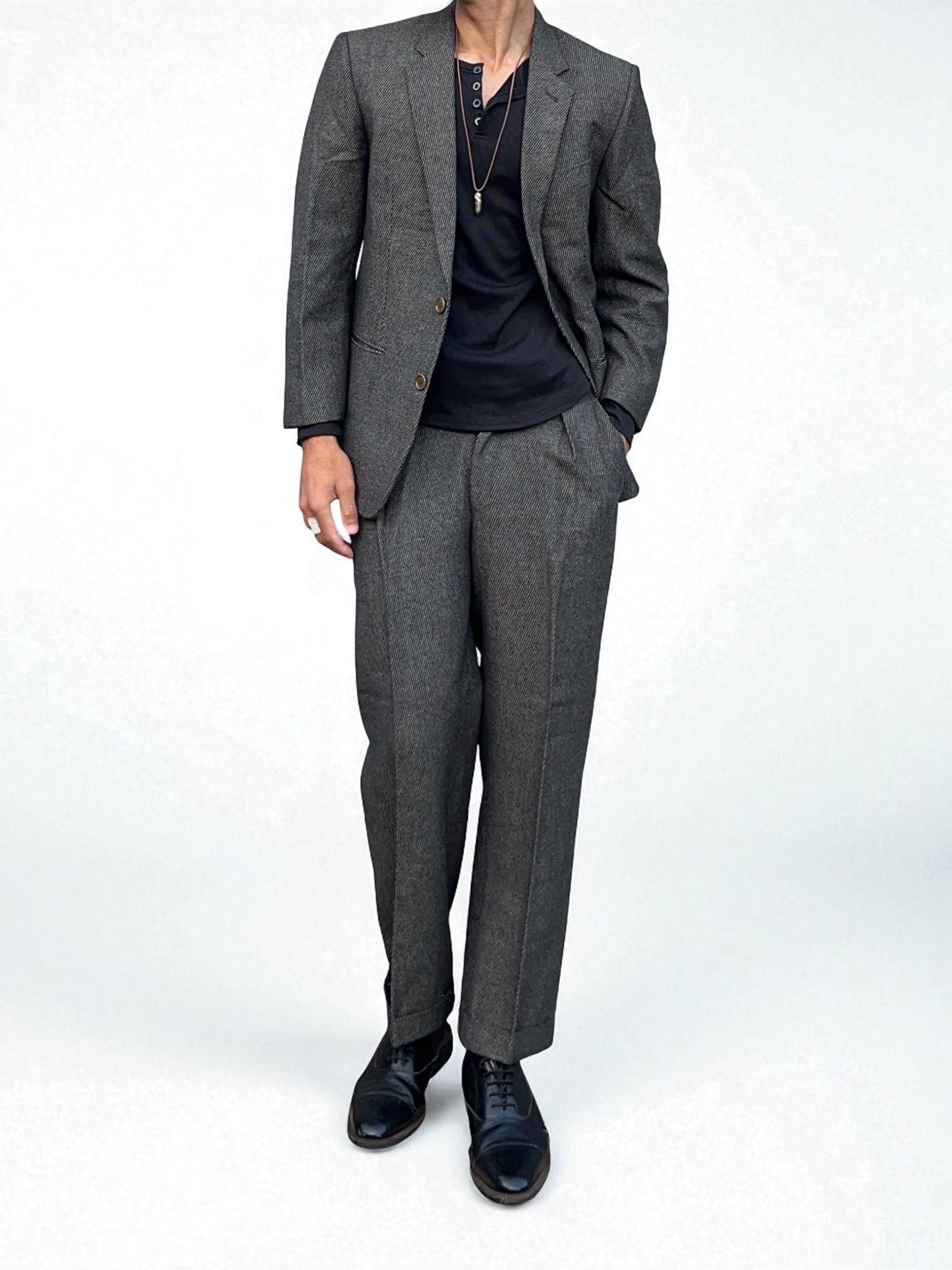 Armani 1990s Pleated Herringbone Wool Suit - S Jacket / 28" Waist