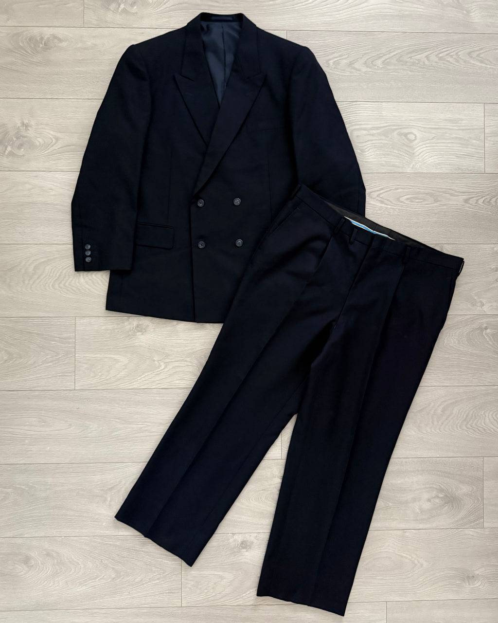 Doremuil Fabric Double Breasted Pleated Wool Suit - Size XL Jacket / 38" Waist