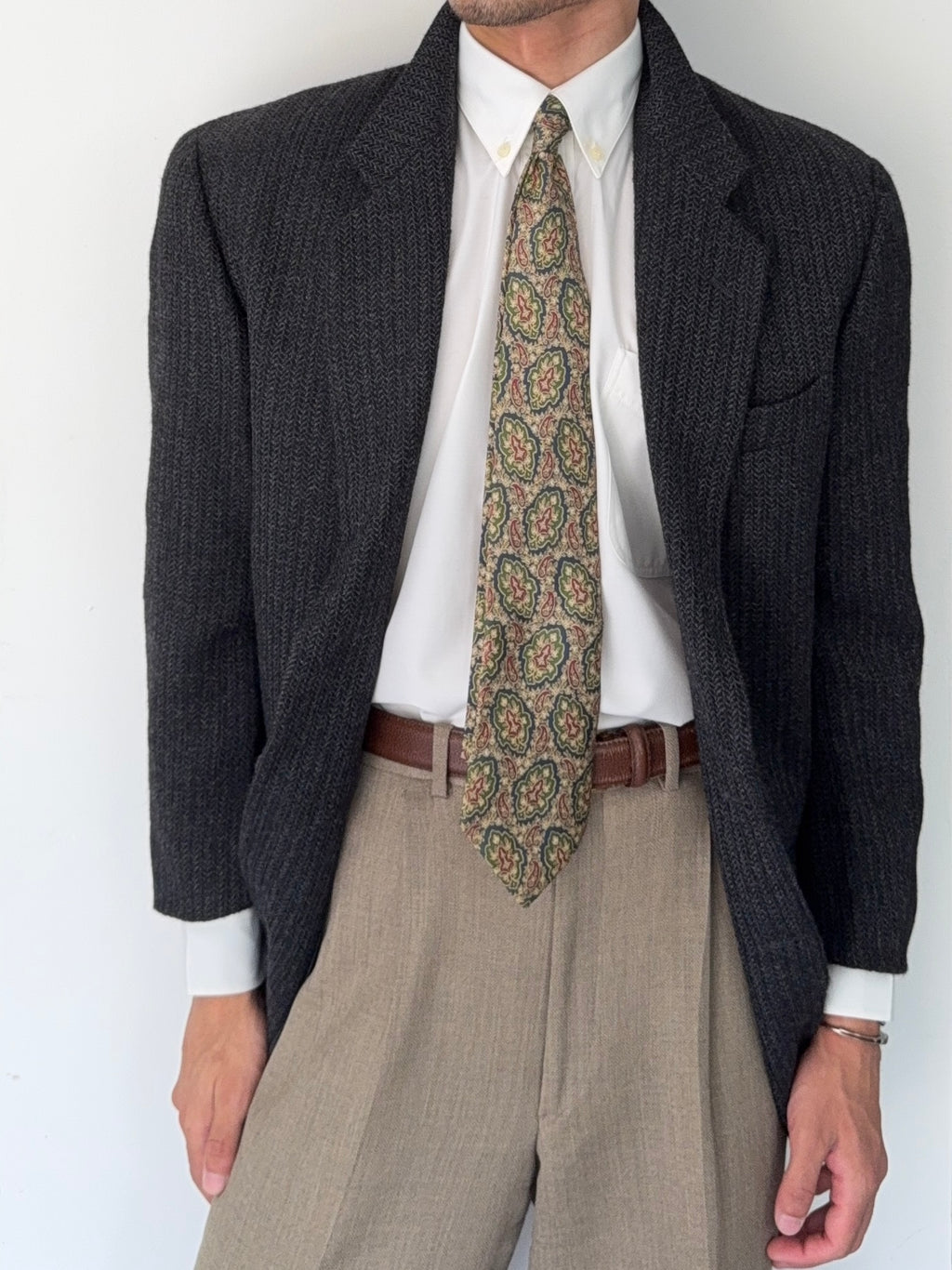 Valentino 1980s 2B Textured Wool Sports Jacket Blazer Charcoal Grey - Size S