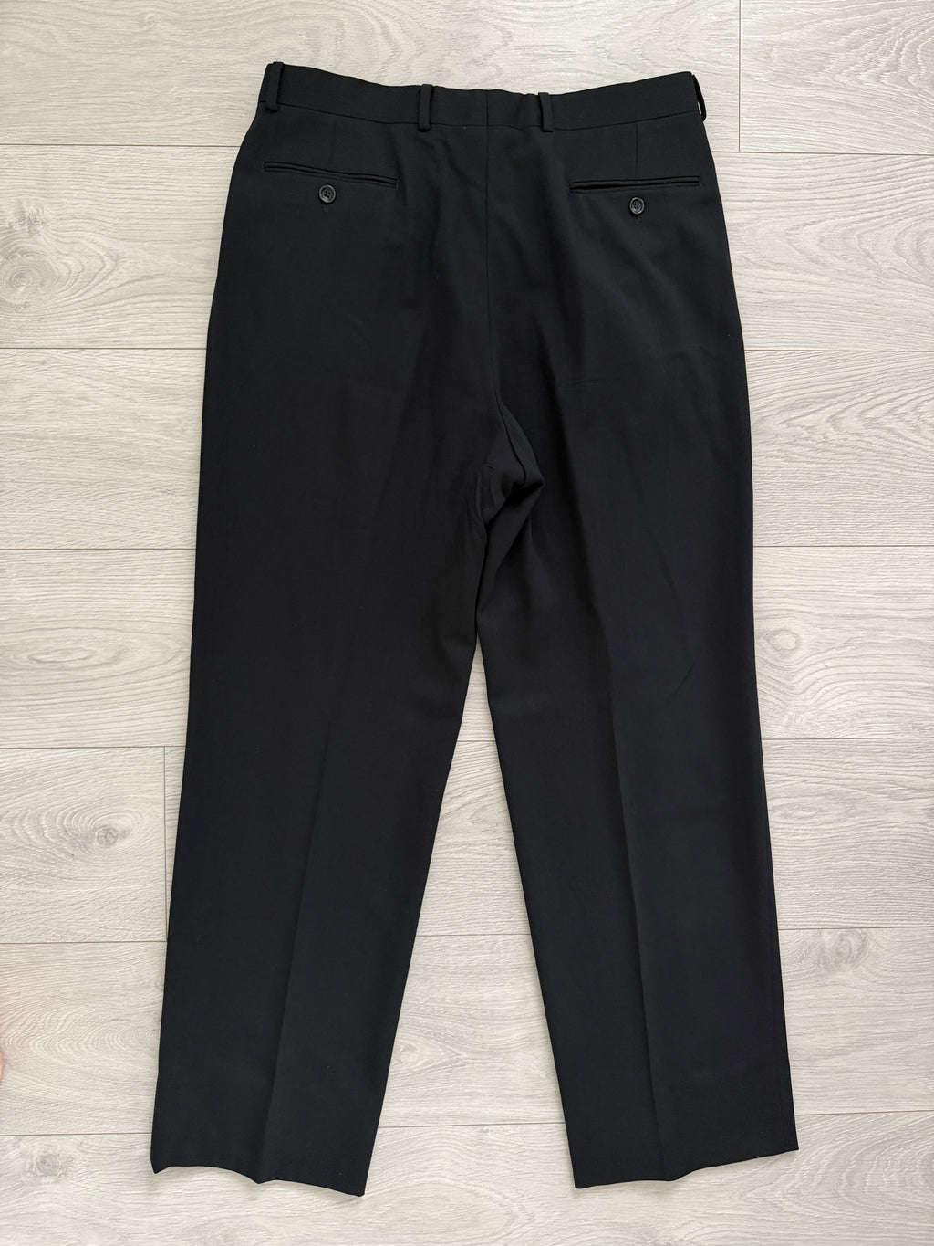 Armani 1990s Peaked Lapel Double Breasted Pleated Wool Suit Black - Size L Jacket / 34" Waist