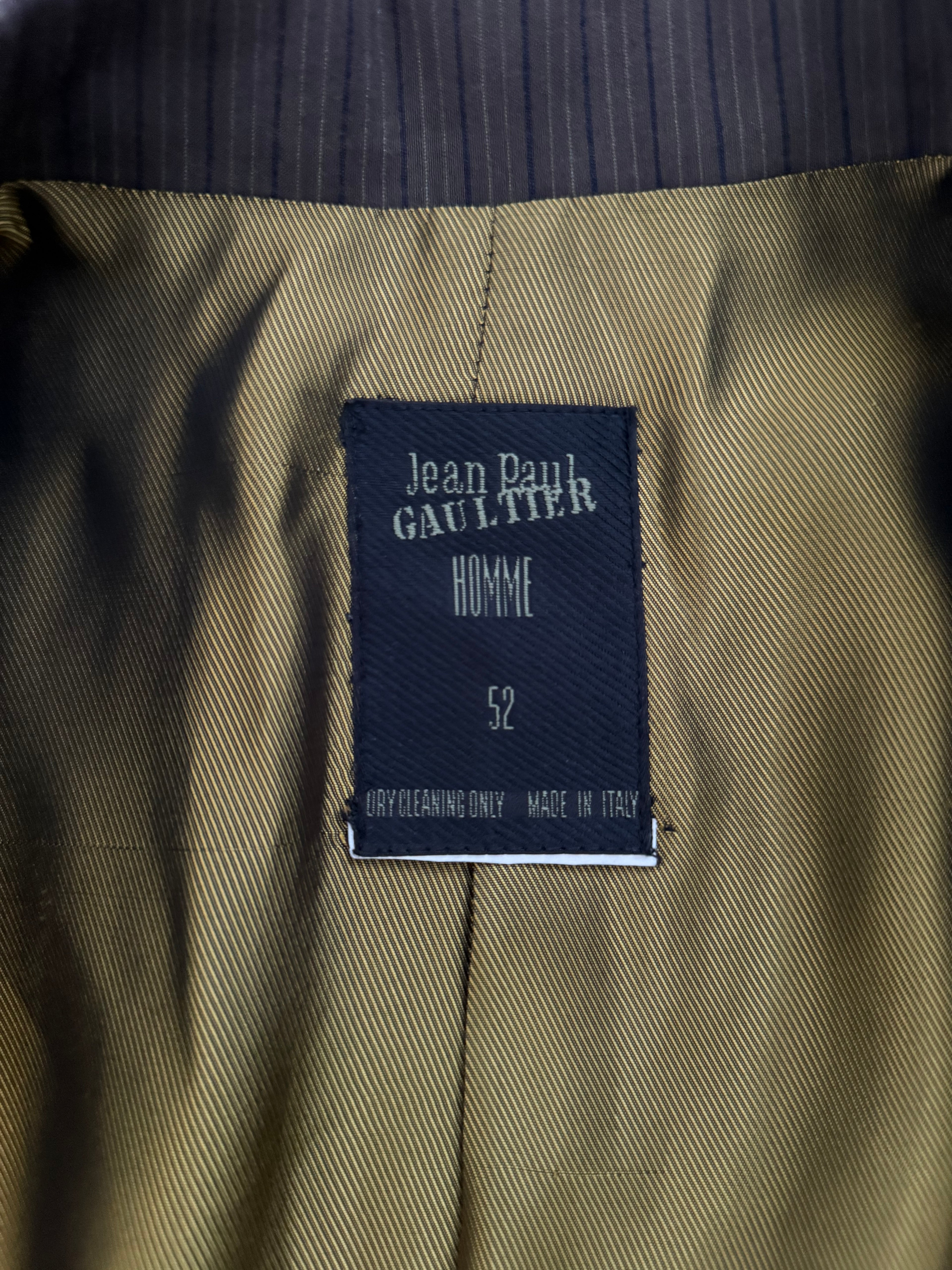 Jean Paul Gaultier 1990s Peaked Lapel Double Breasted Pleated Textured Suit - Size XL Jacket / 34" Waist