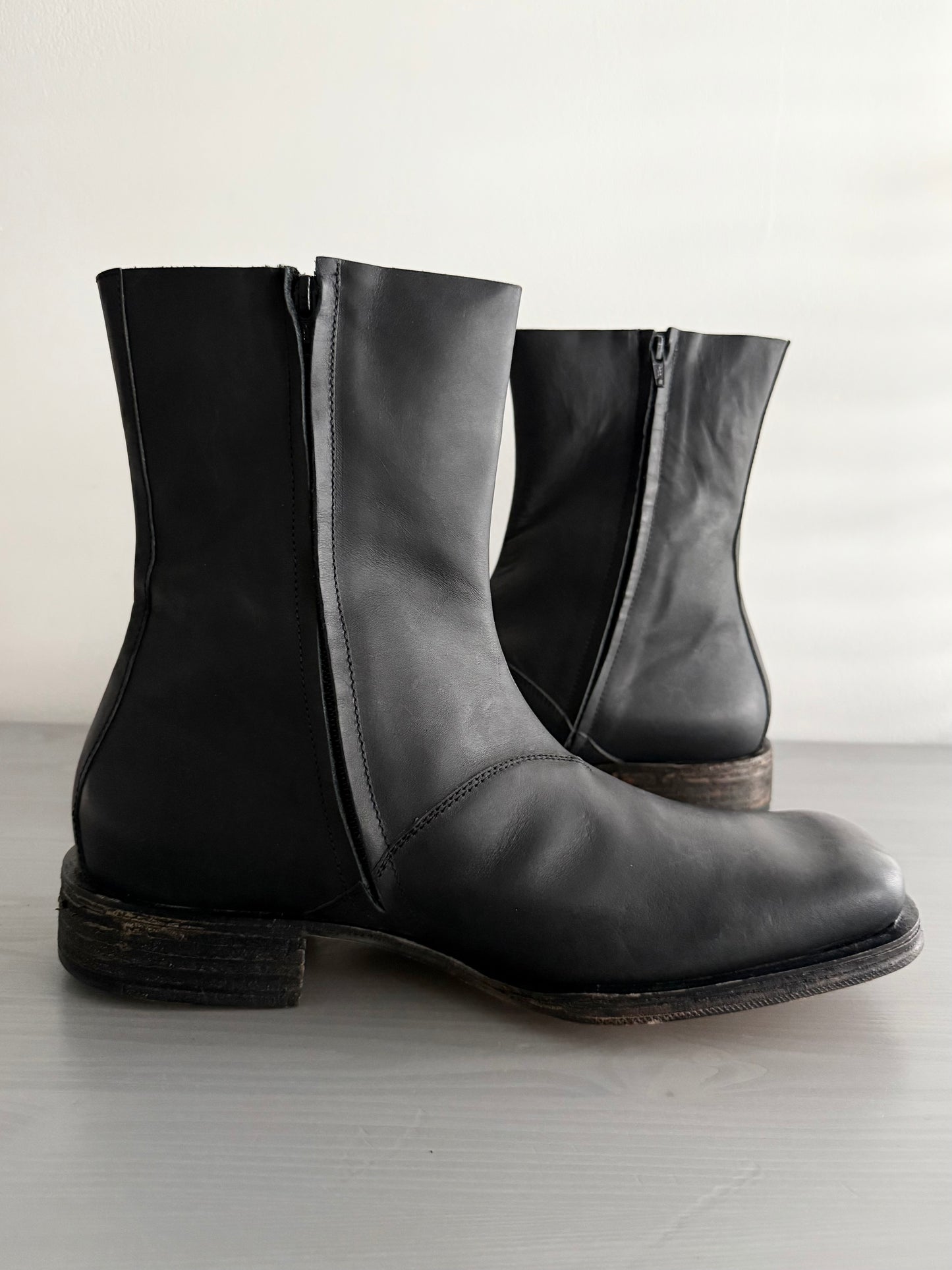 Maison Martin Margiela FW2001 Line 10 Leather Square Toe Boots - Size US11/UK10/EU44