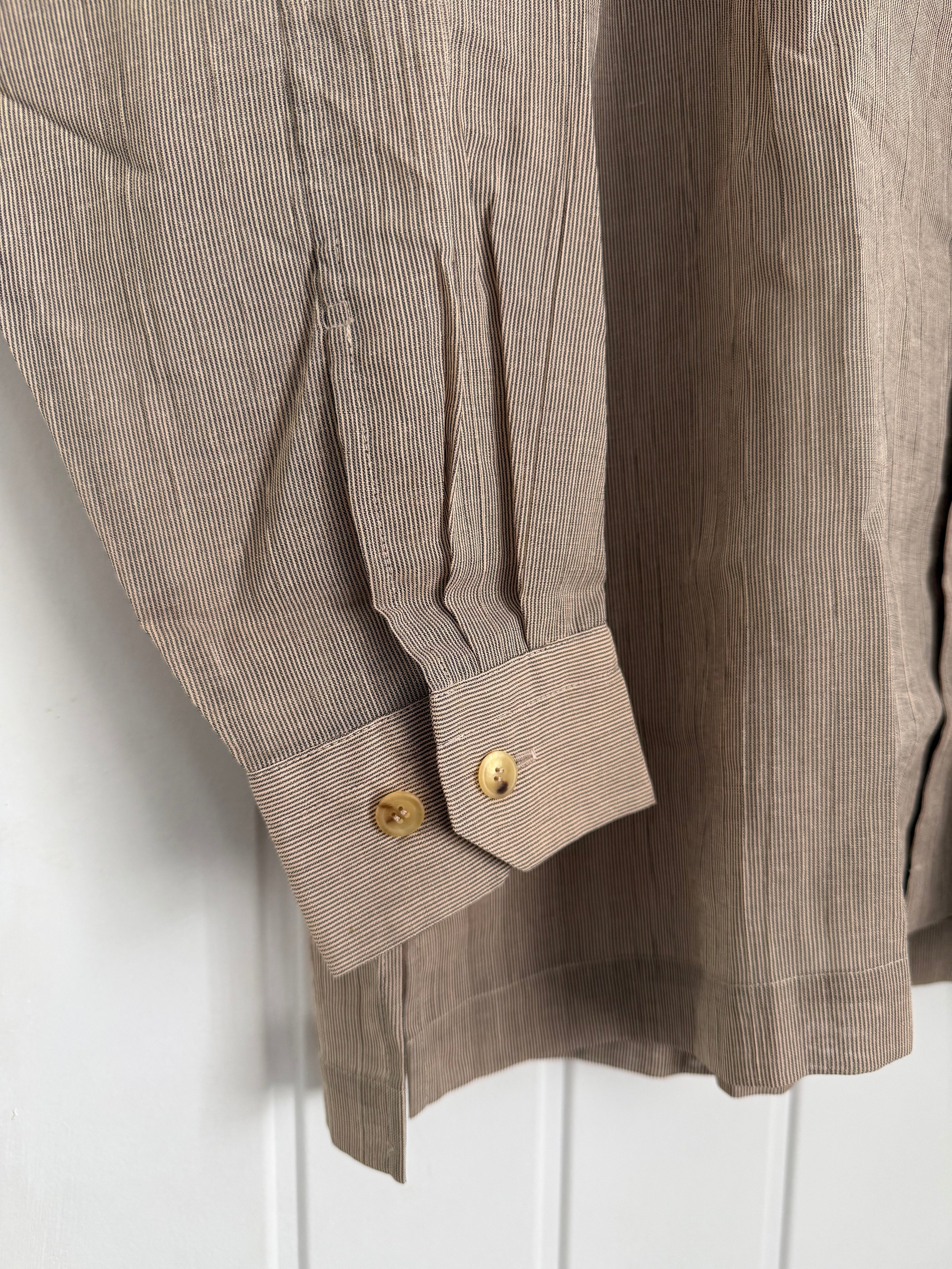 Issey Miyake 1990s Nehure Collar Taupe Relaxed Shirt - Size L