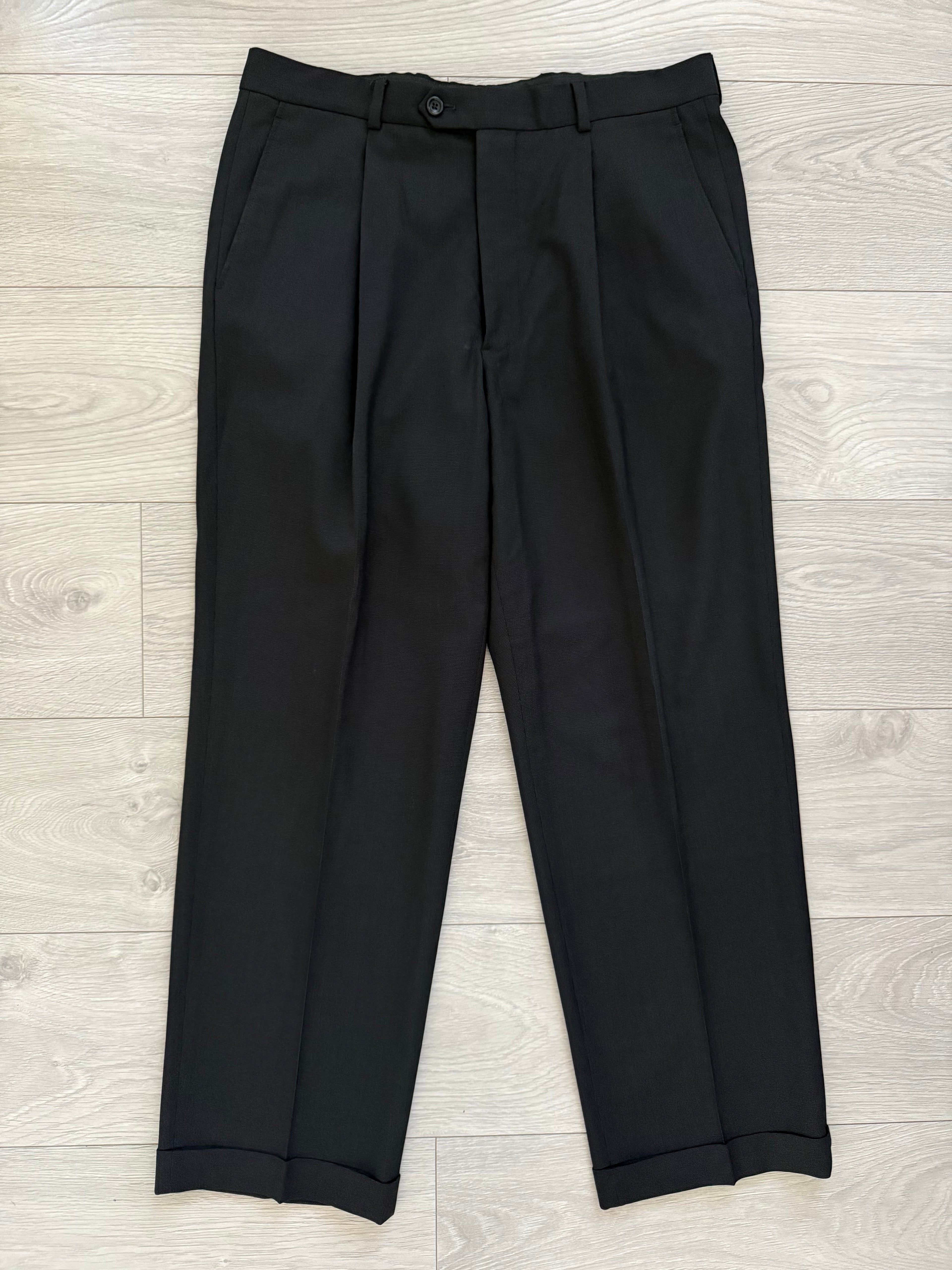 Armani 1990s Rolled 3B Textured Wool Dark Grey Suit - Size L Jacket / 34" Waist