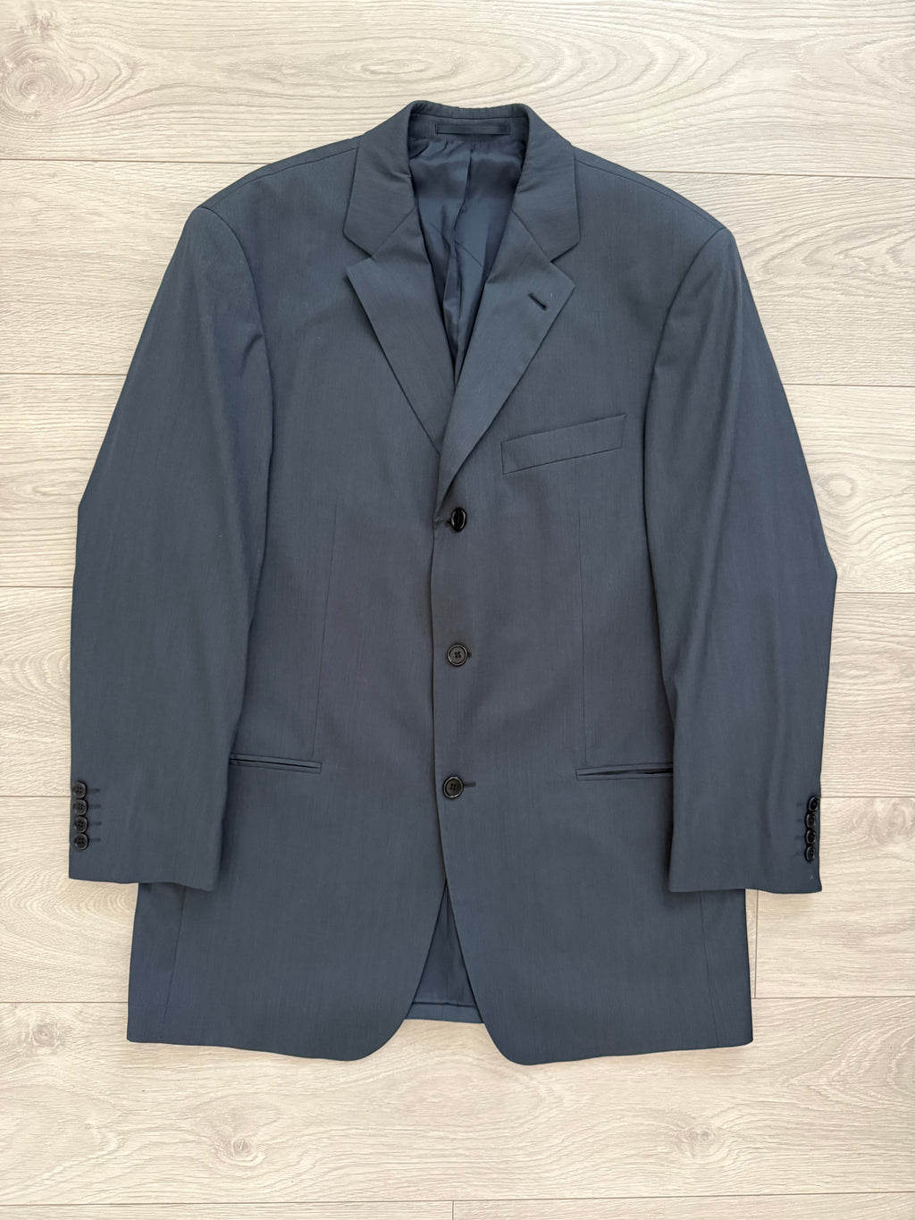 Hugo Boss 1980s 3B Gunmetal Blue Pleated Wool Suit - Size L Jacket / 34" Waist