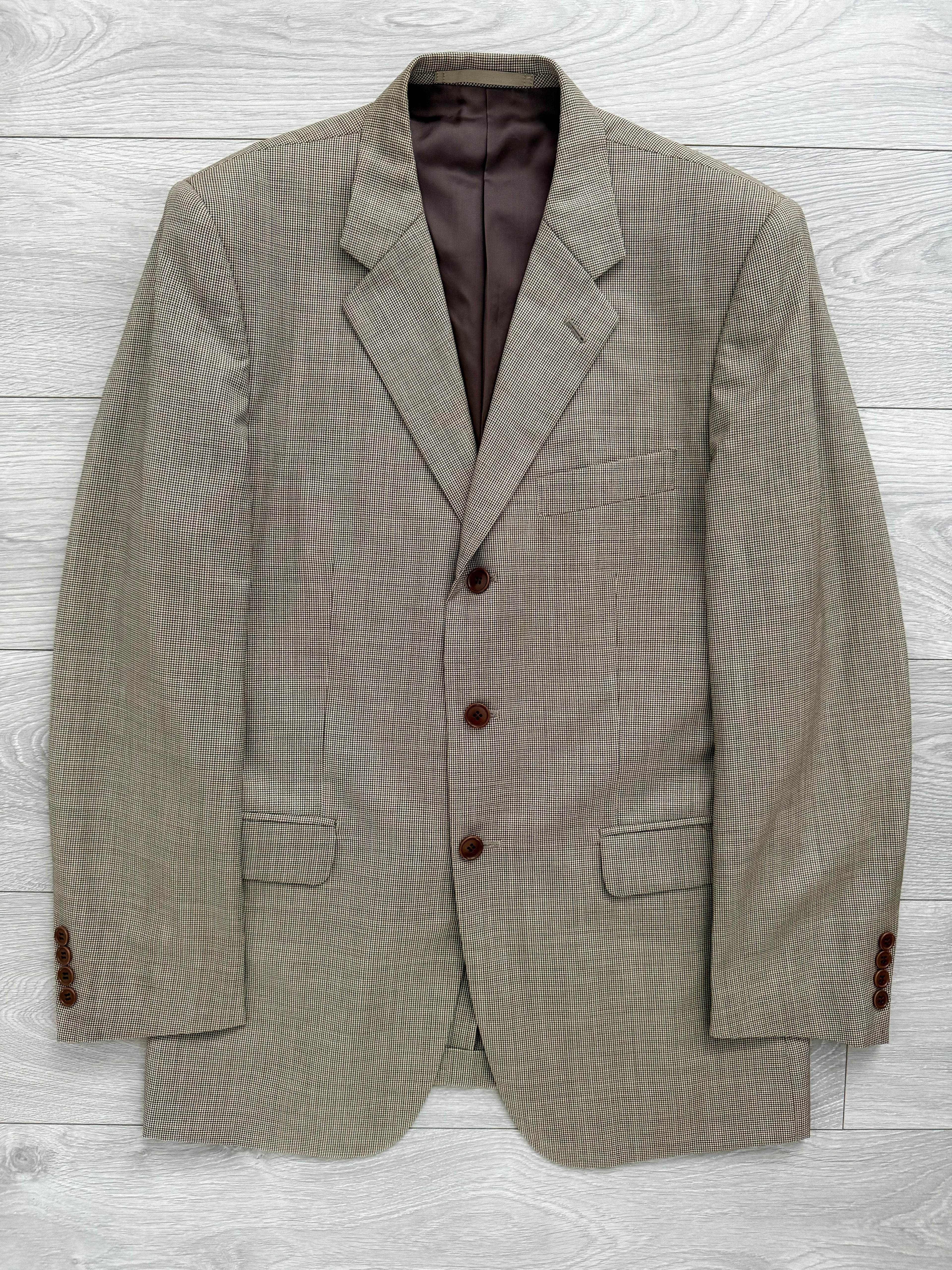Paul Smith 1990s 3B Double Pleat Micro Houndstooth Marzotto Fabric Wool Suit - Size S Jacket / 30" Waist