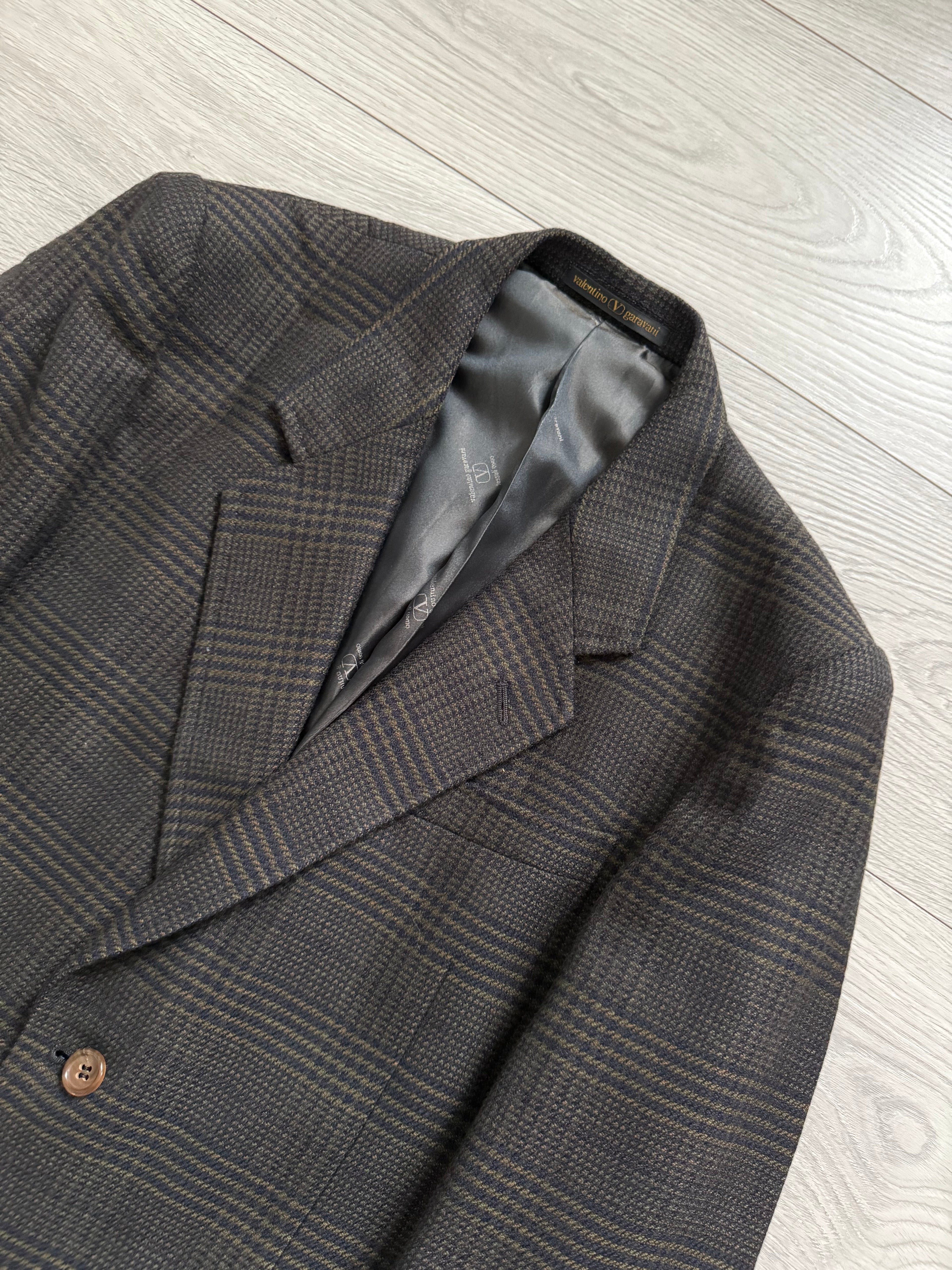 Valentino 1980s 2B Textured Check Wool Sports Jacket Blazer - Size S