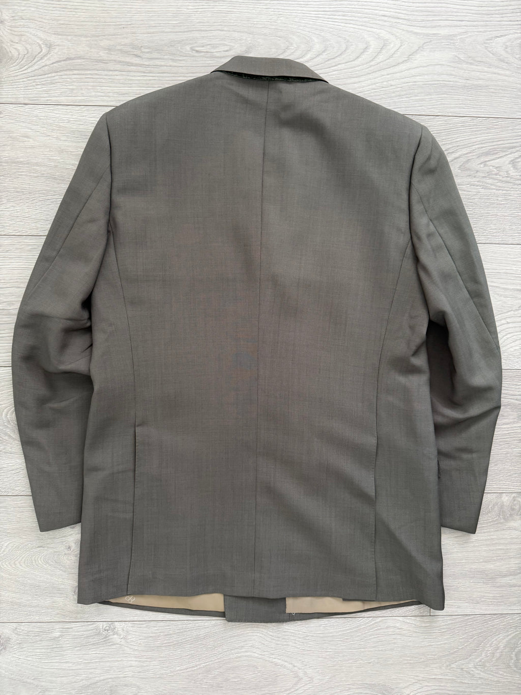 Balenciaga 1990s Peaked Lapel Double Breasted Metal Button Wool Khaki Suit - Size M Jacket / 36" Waist