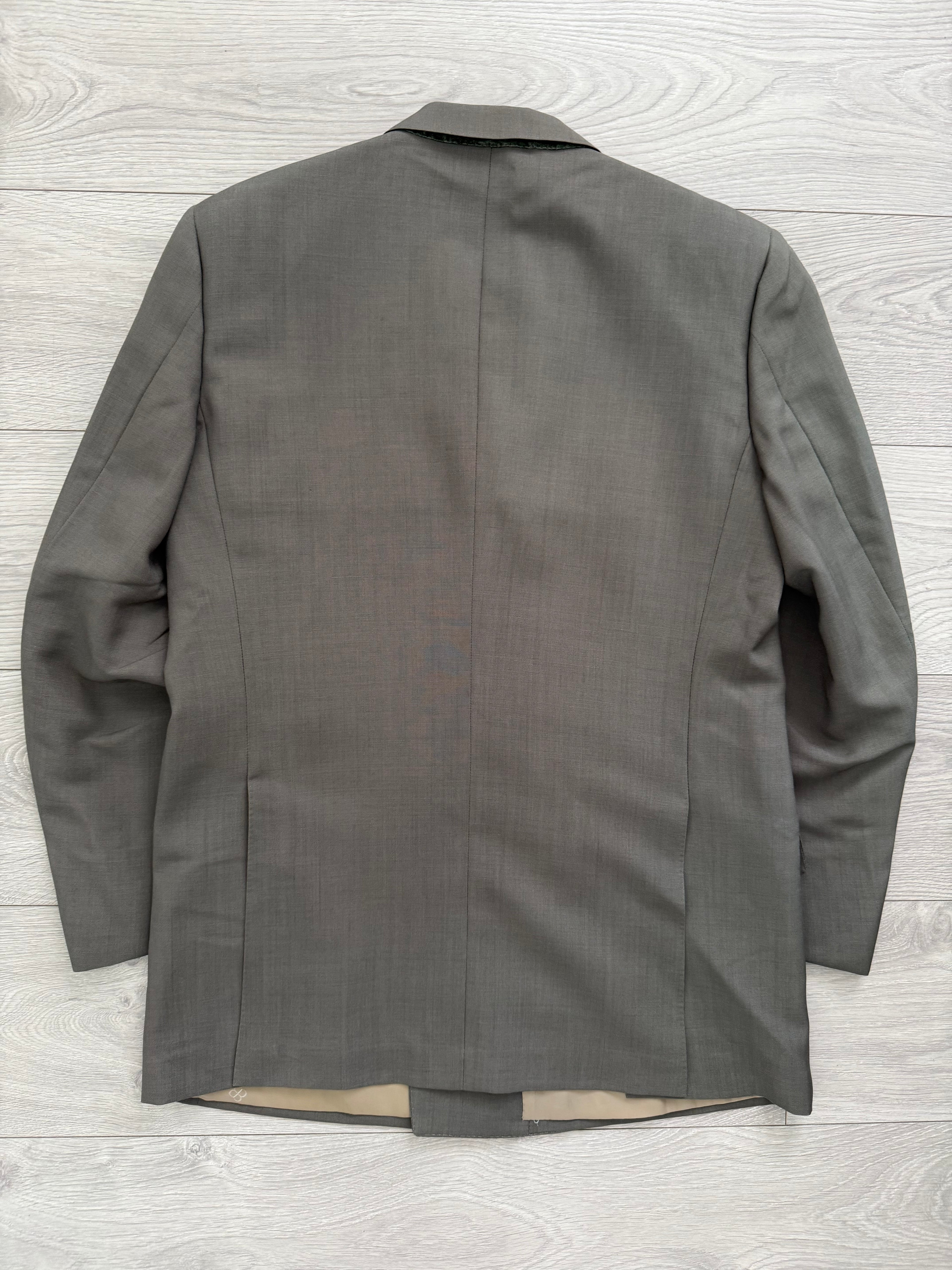 Balenciaga 1990s Peaked Lapel Double Breasted Metal Button Wool Khaki Suit - Size M Jacket / 36" Waist