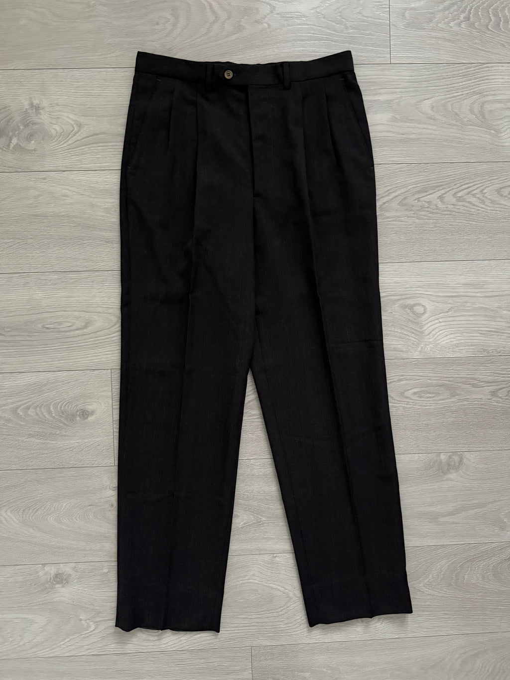 Giorgio Armani 1980s Double Breasted Pleated Wool Suit Espresso Charcoal New - Size L Jacket / 32" Waist