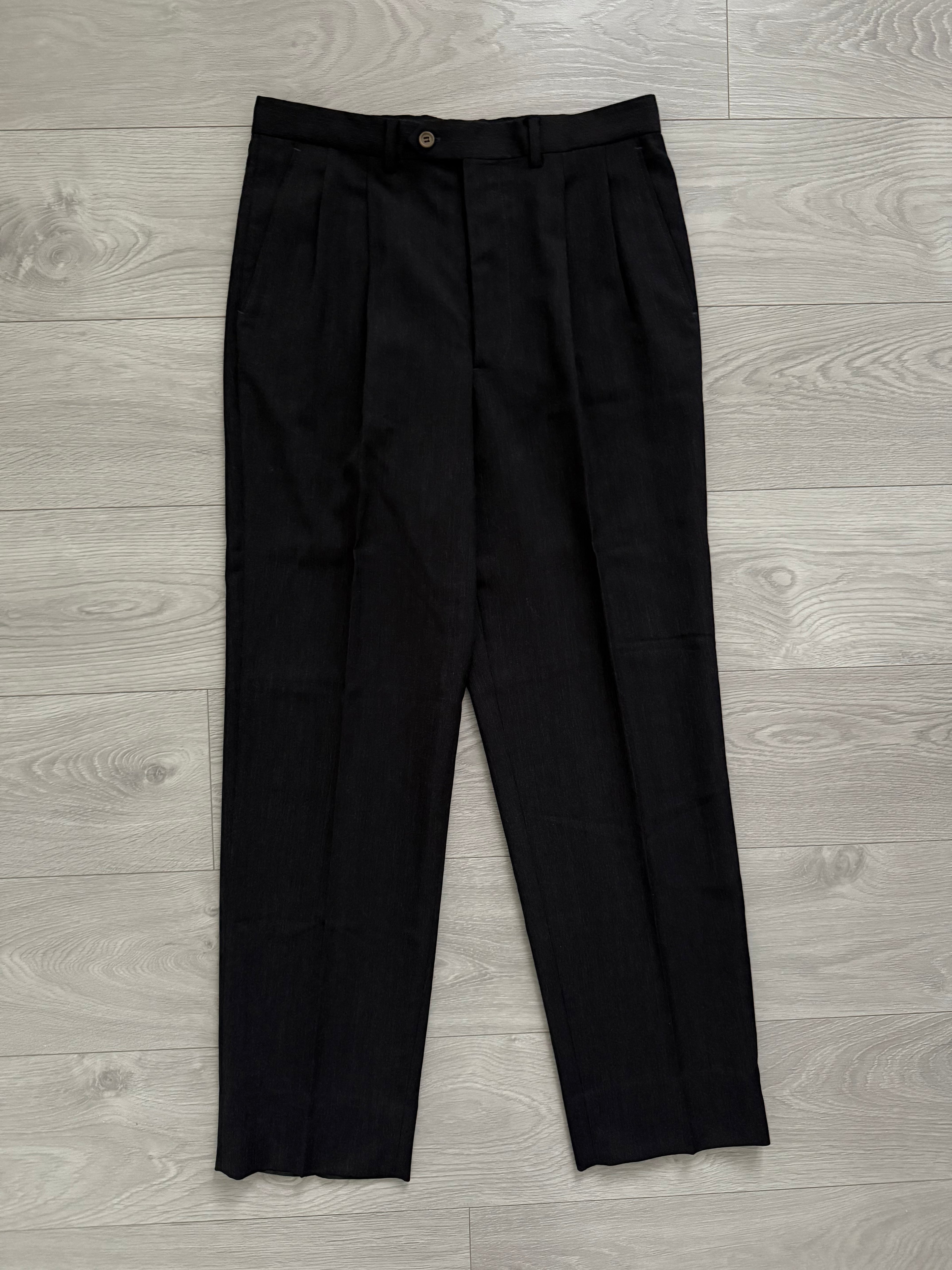 Giorgio Armani 1980s Double Breasted Pleated Wool Suit Espresso Charcoal New - Size L Jacket / 32" Waist