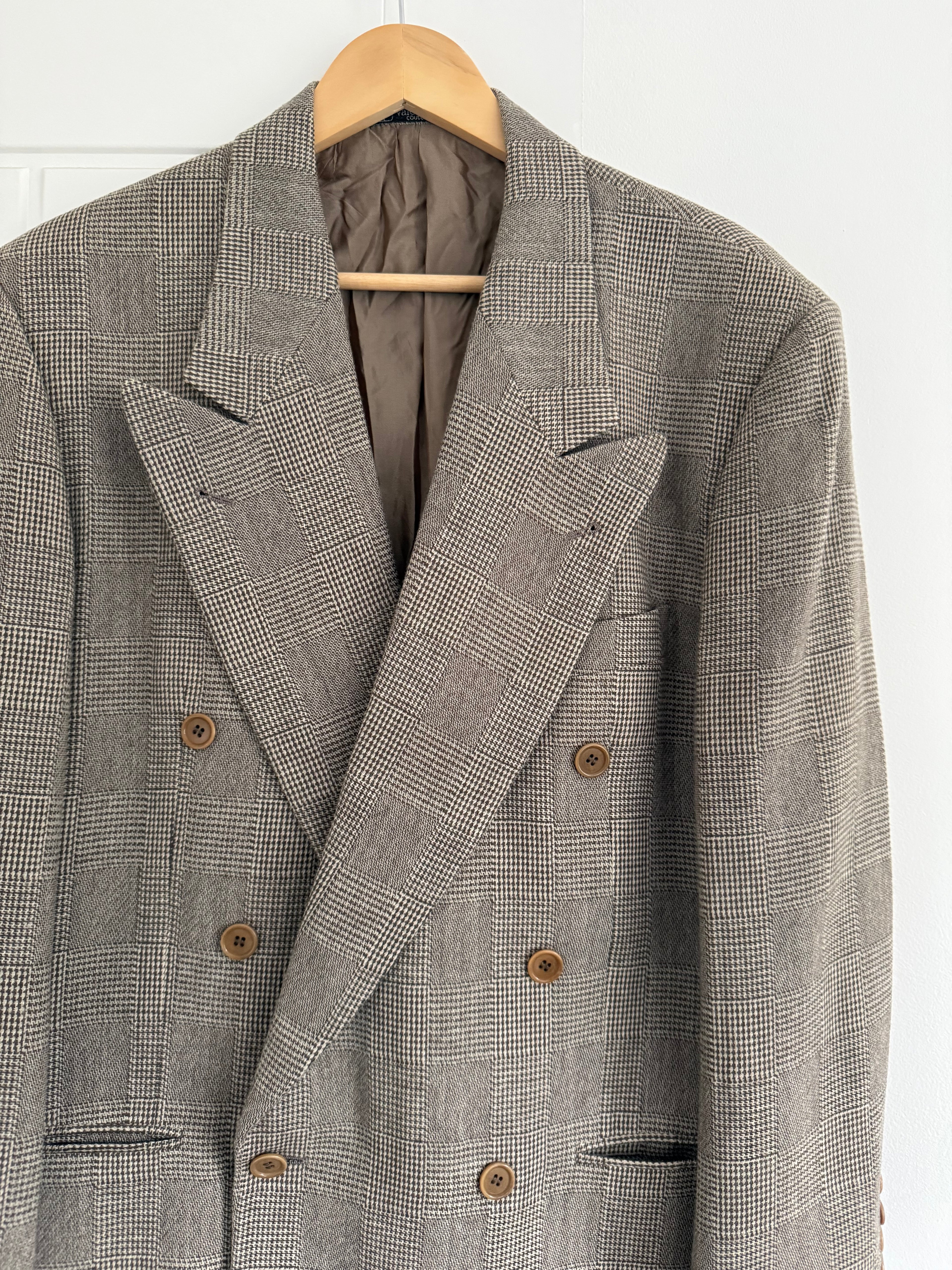 Valentino 1980s Peaked Lapel Double Breasted Textured Wool Sports Blazer Jacket - Size M