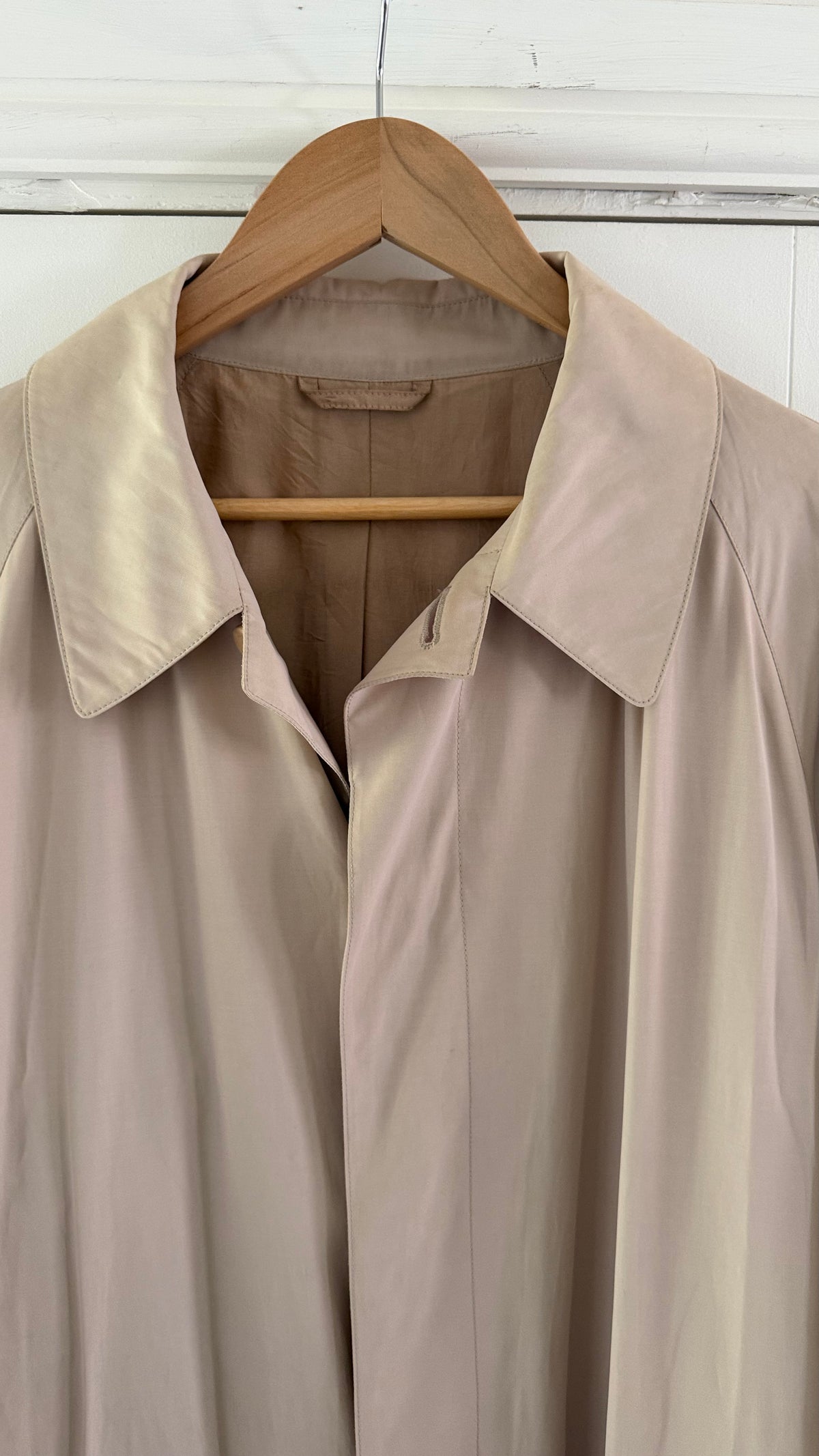 Giorgio Armani 1980s Taupe Beige Acetate Blend Mac Coat - Size L