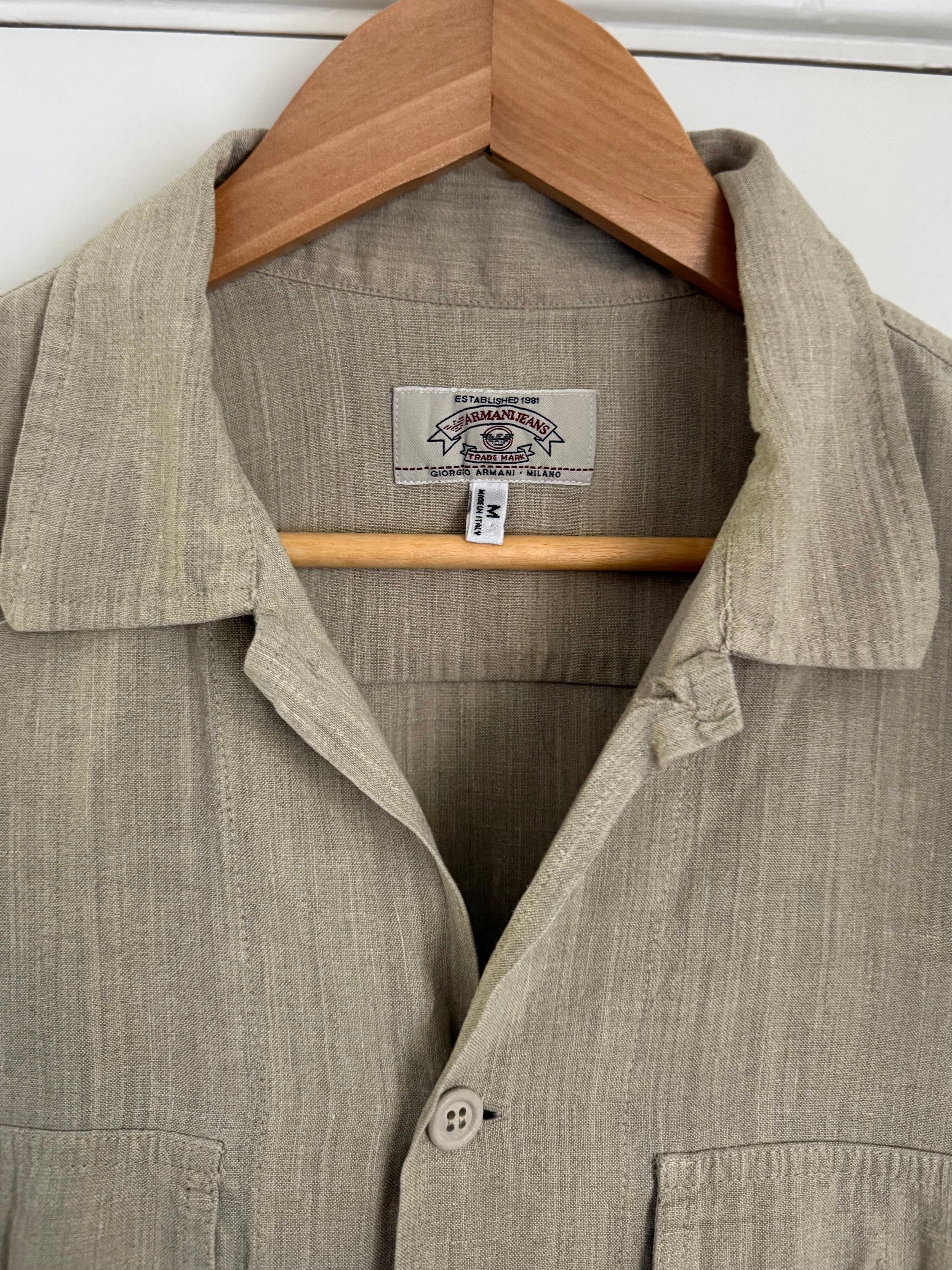 Giorgio Armani Jeans 1990s Linen Blend Draped Shirt - Size M