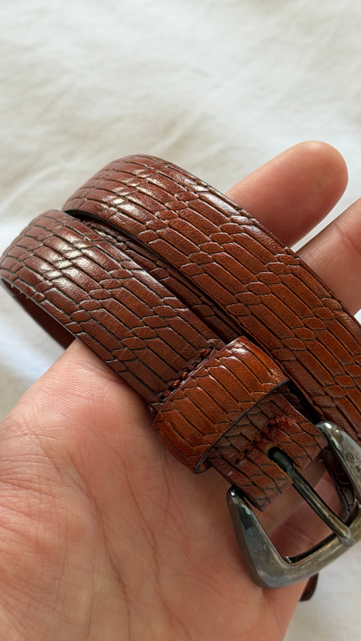 Giorgio Armani 1980s Embossed Western Leather Belt - Size 24" to 28" Waist