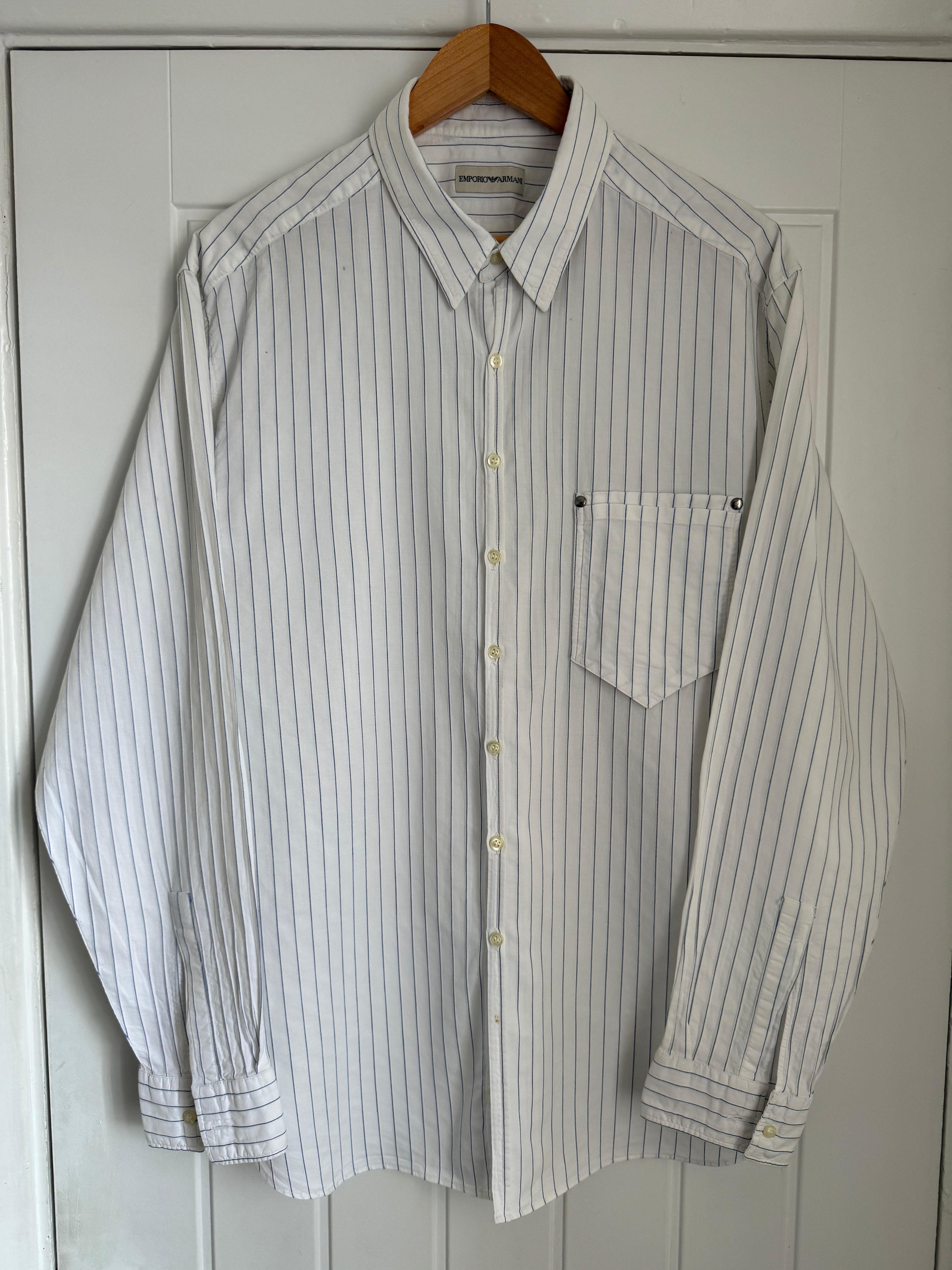 Emporio Armani 1990s Striped Cotton Shirt - Size XL