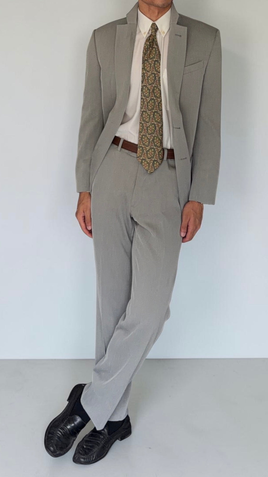 Armani 1990s 2B Draped Crepe Weave Grey Suit - Size S Jacket / 30" Waist