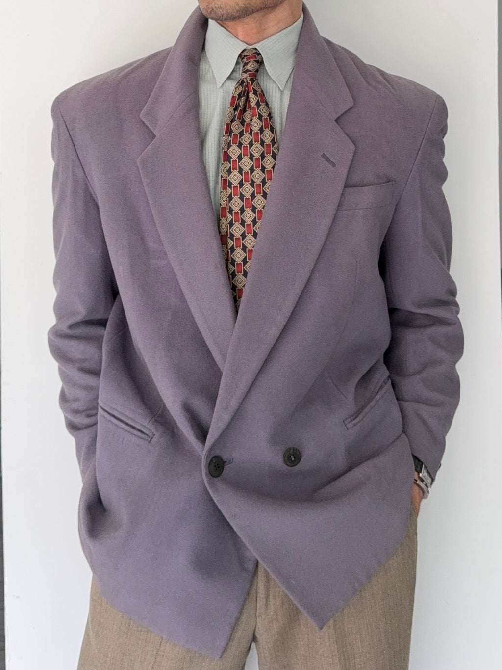 Valentino 1980s Double Breasted Wool Jacket Purple - Size S