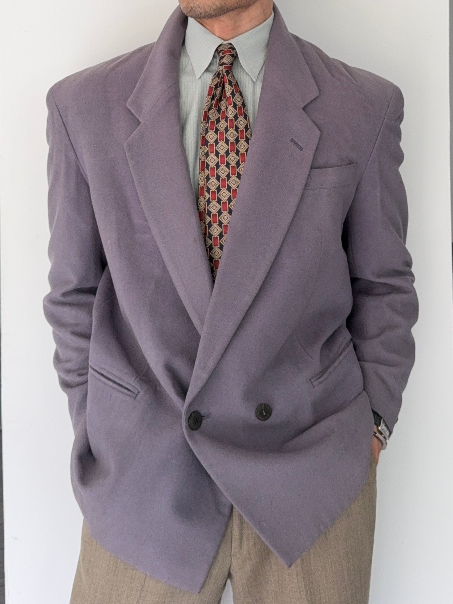 Valentino 1980s Double Breasted Wool Jacket Purple - Size S