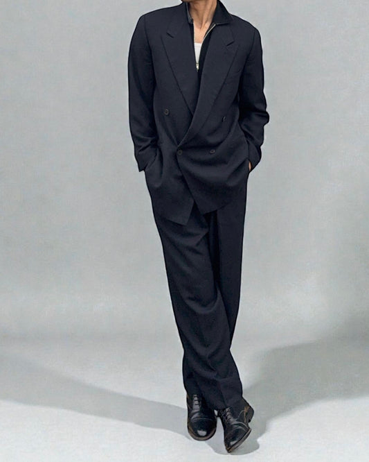 Giorgi Armani 1980s Pleated Double-Breasted Textured Suit - Size L Jacket / 34" Waist