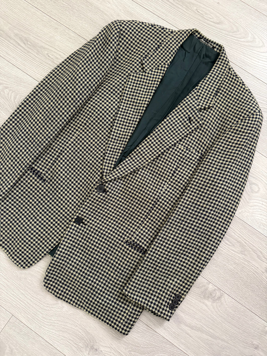 Giorgio Armani 1980s Houndstooth Textured Wool Check Sports Jacket Blazer - Size XL