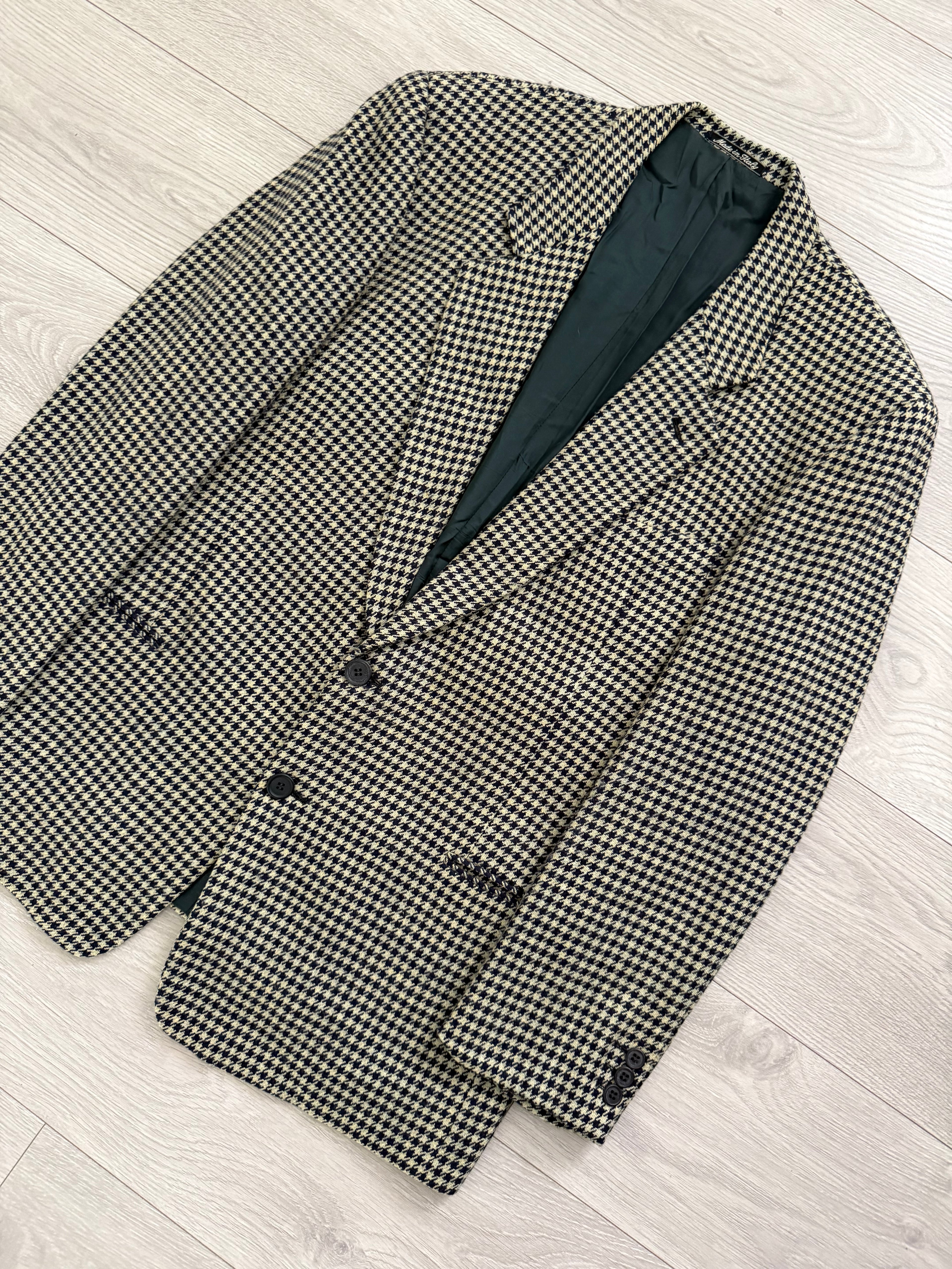 Giorgio Armani 1980s Houndstooth Textured Wool Check Sports Jacket Blazer - Size XL