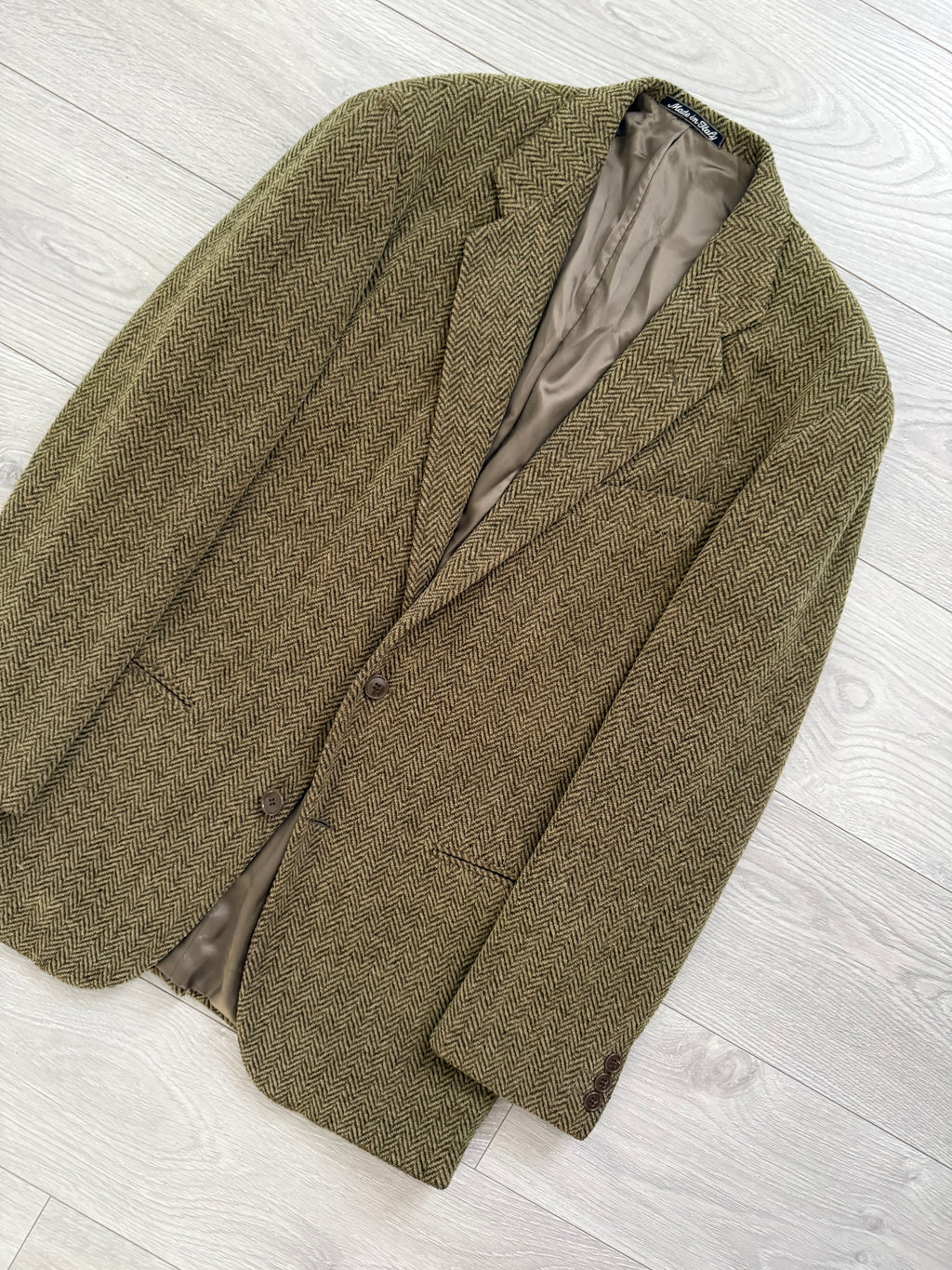 Emporio Armani 1990s 2B Herringbone Wool Textured Green Brown Sports Blazer Jacket - Size M