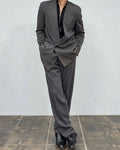 Giorgio Armani 1980s Double Breasted Pleated Wool Suit Steel Charcoal New - Size L Jacket / 32" Waist
