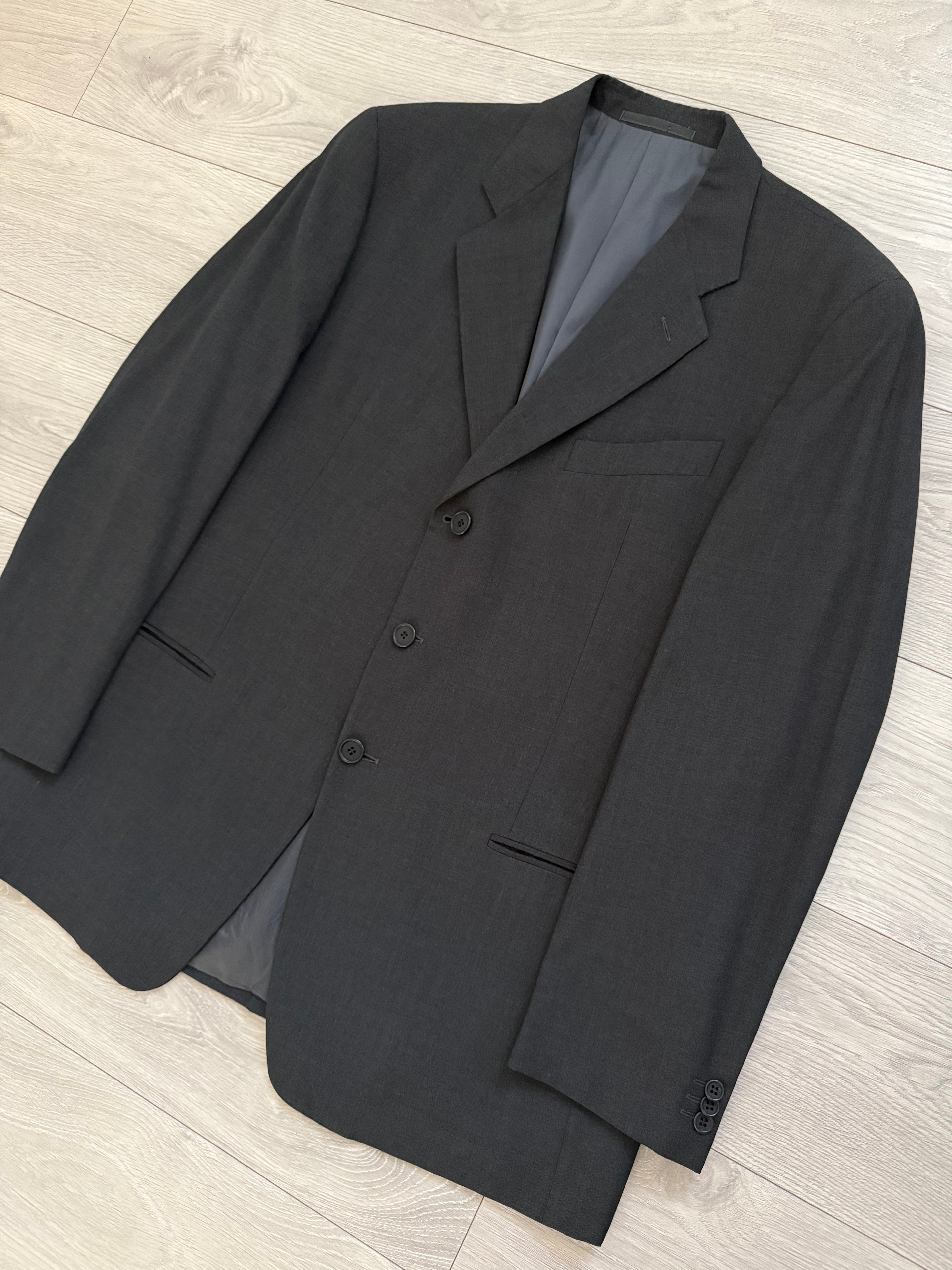 Giorgio Armani 1980s 3B Charcoal Grey Pleated Wool Suit - Size XL Jacket / 36" Waist