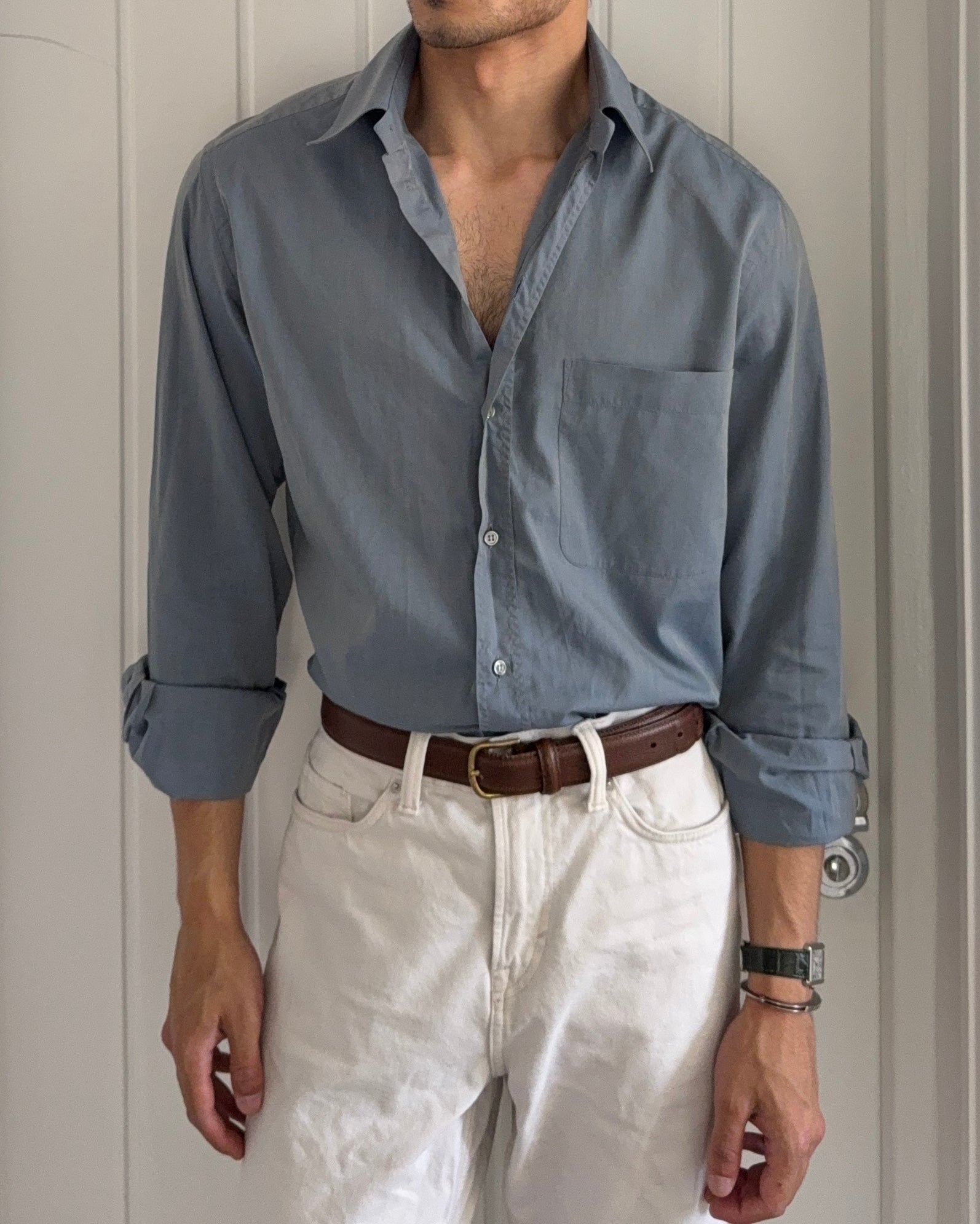 Giorgio Armani 1980s Blue Cotton Shirt - Size M