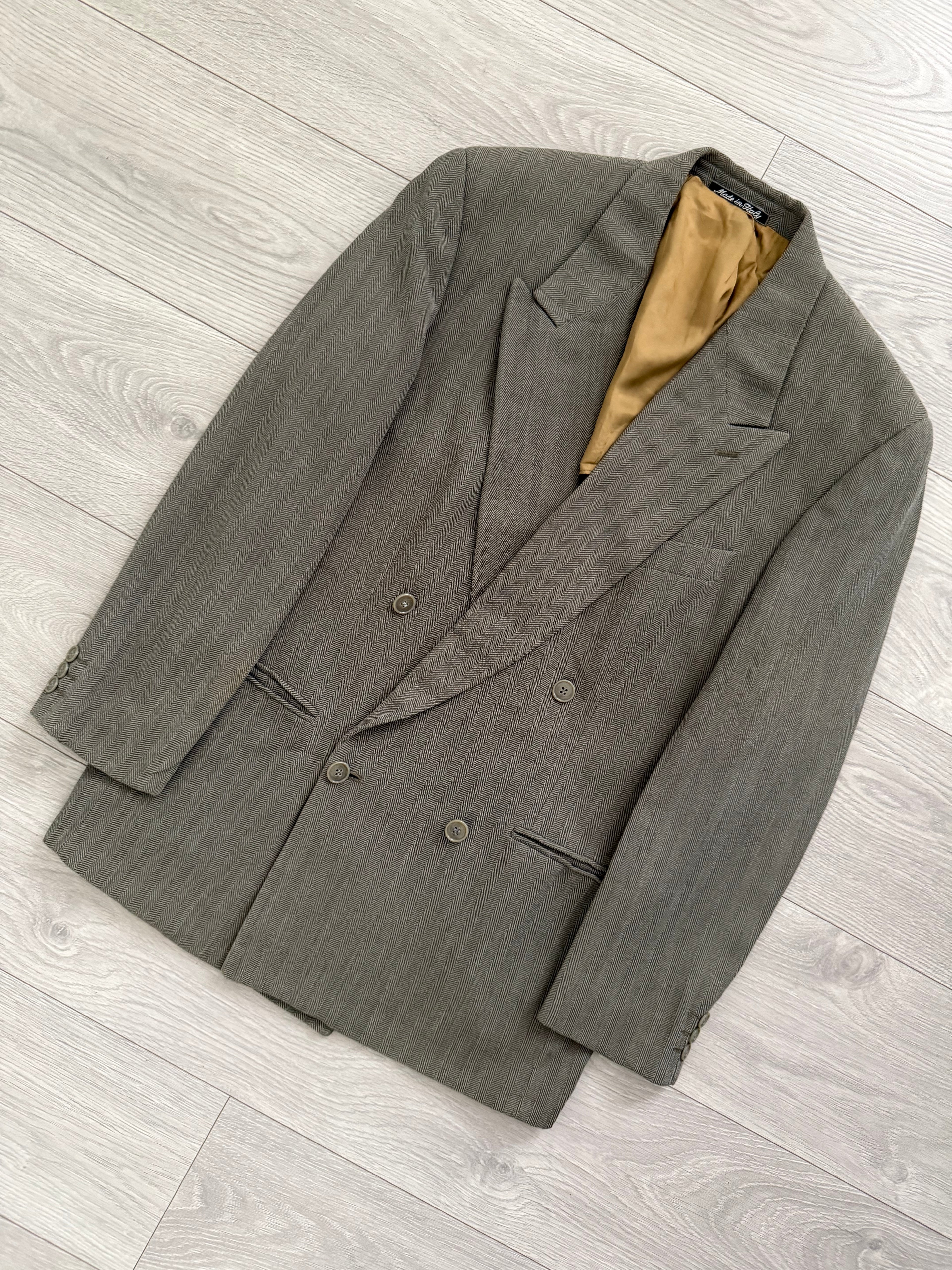 Emporio Armani 1990s Double Breasted Peaked Lapel Textured Jacket - Size S