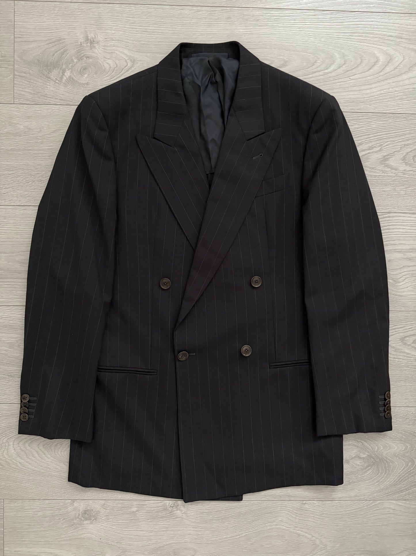 Armani 1990s Double Breasted Pleated Wool Suit - Size L Jacket / 34" Waist