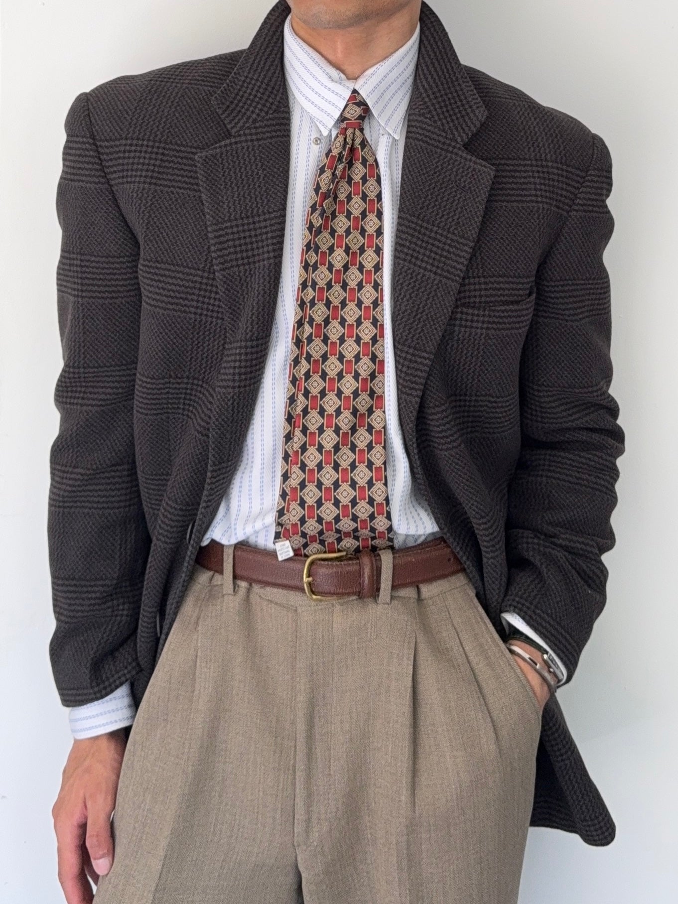 Emporio Armani 1990s 3B Houndstooth Wool Grey Sports Jacket Blazer - Size M