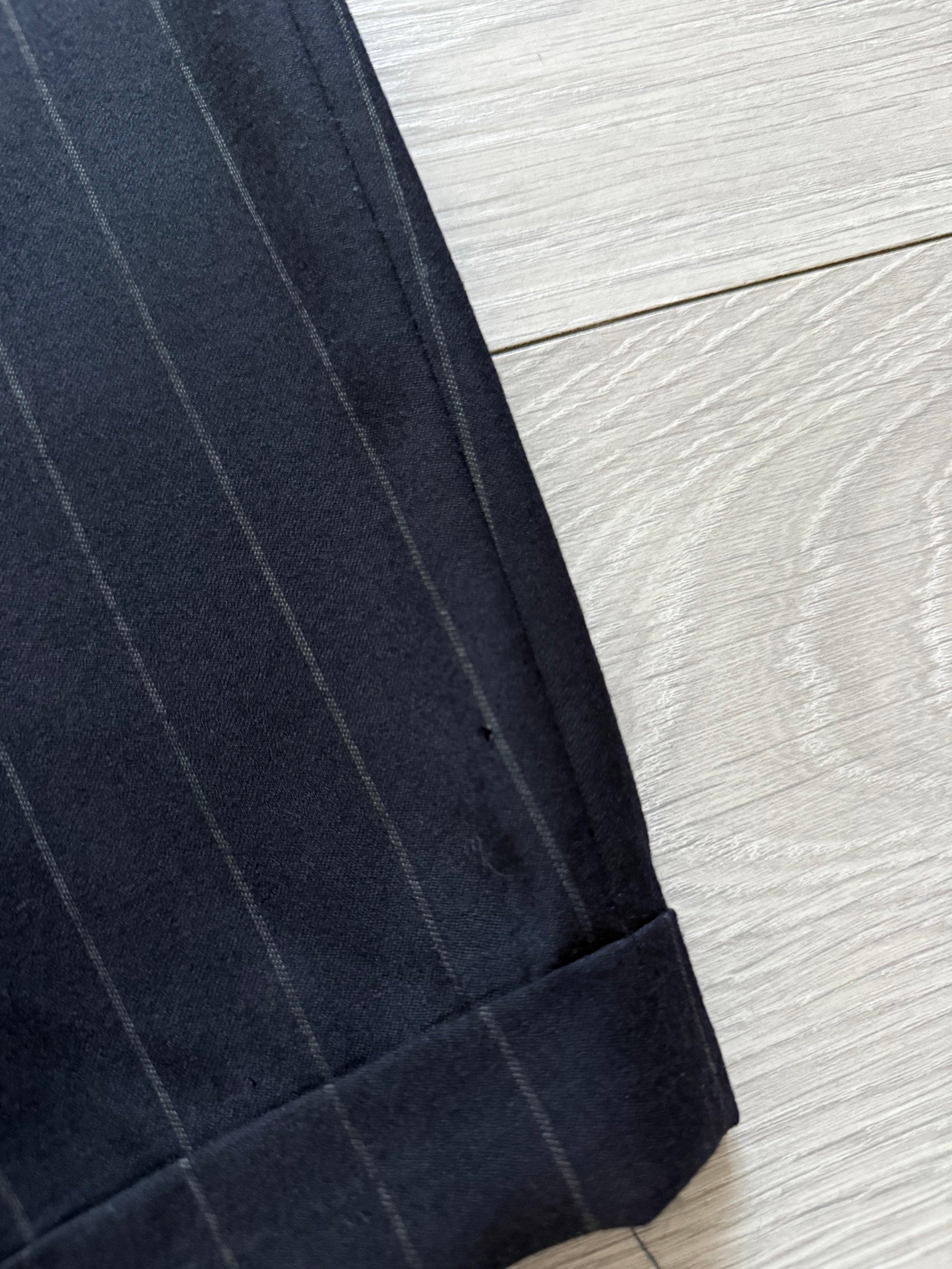 Hugo Boss 1980s 'Al Capone' Peak Lapel Double Breasted Pleated Striped Navy Suit - Size XXL Jacket / 36" Waist