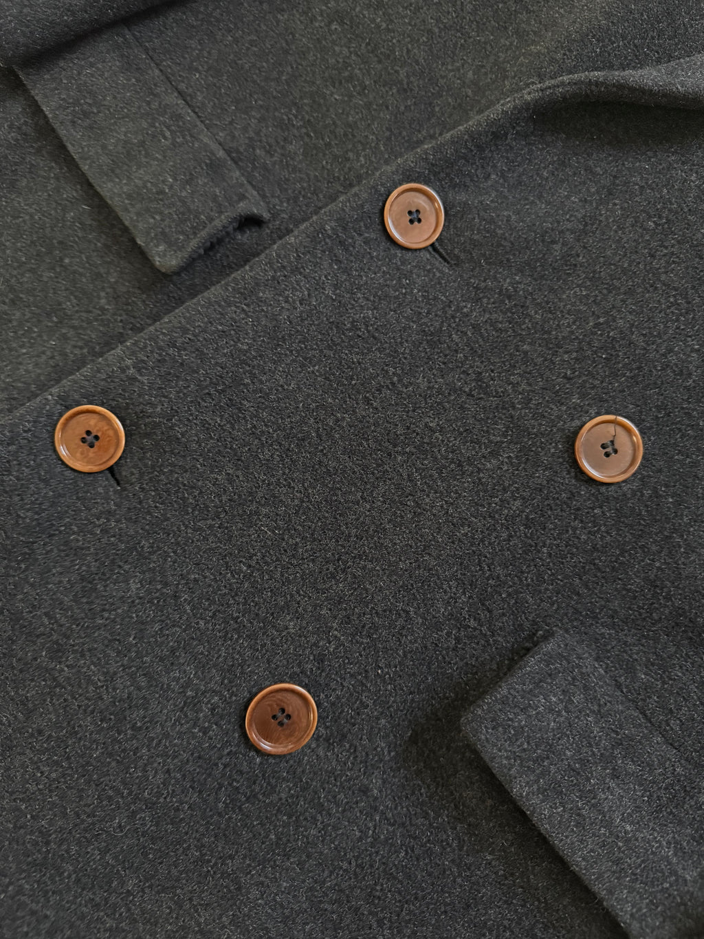 Hugo Boss 1980s 'Facel Vega' Double-Breasted Peaked Lapel Long Wool Coat - Size L