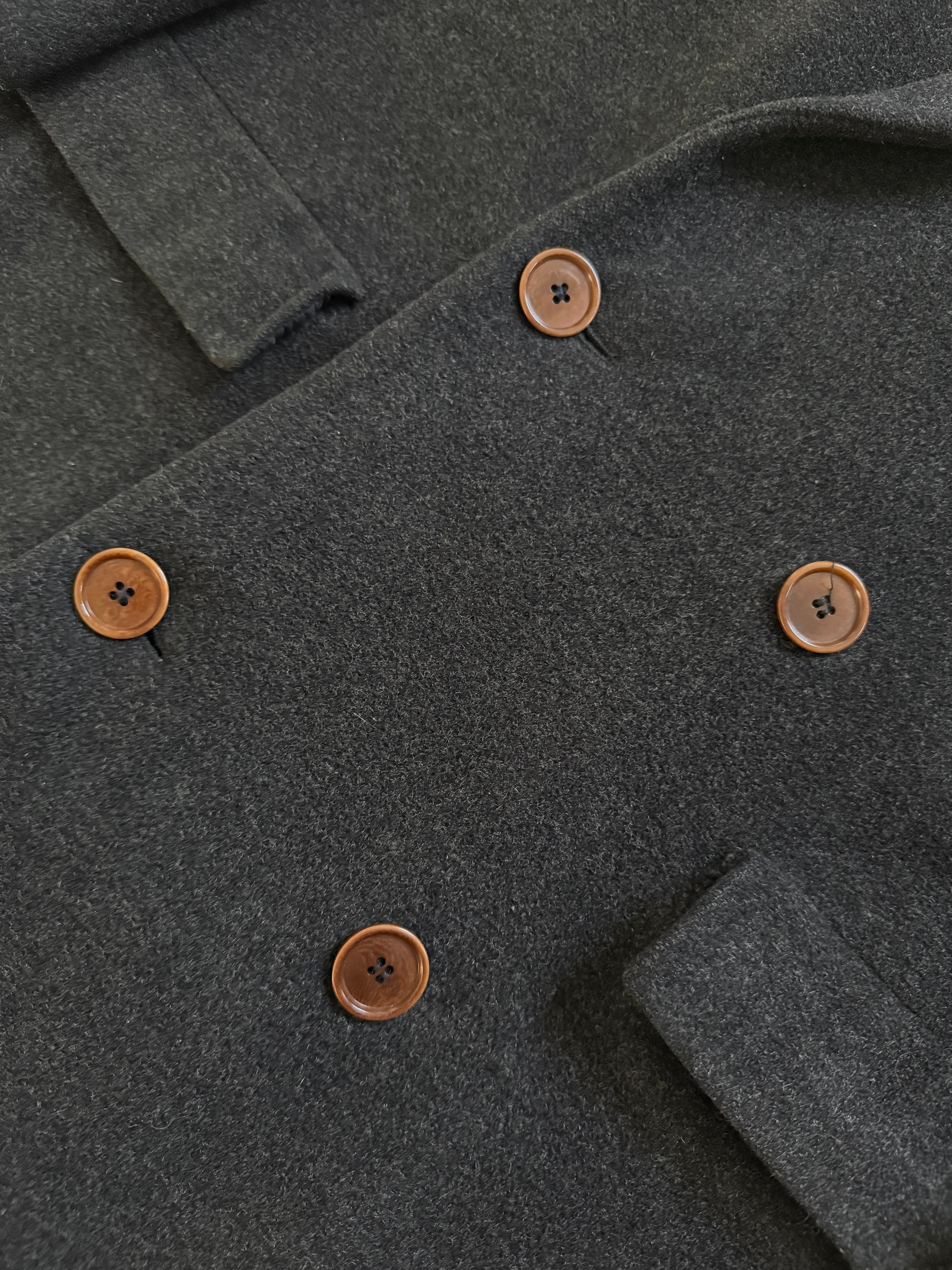 Hugo Boss 1980s 'Facel Vega' Double-Breasted Peaked Lapel Long Wool Coat - Size L