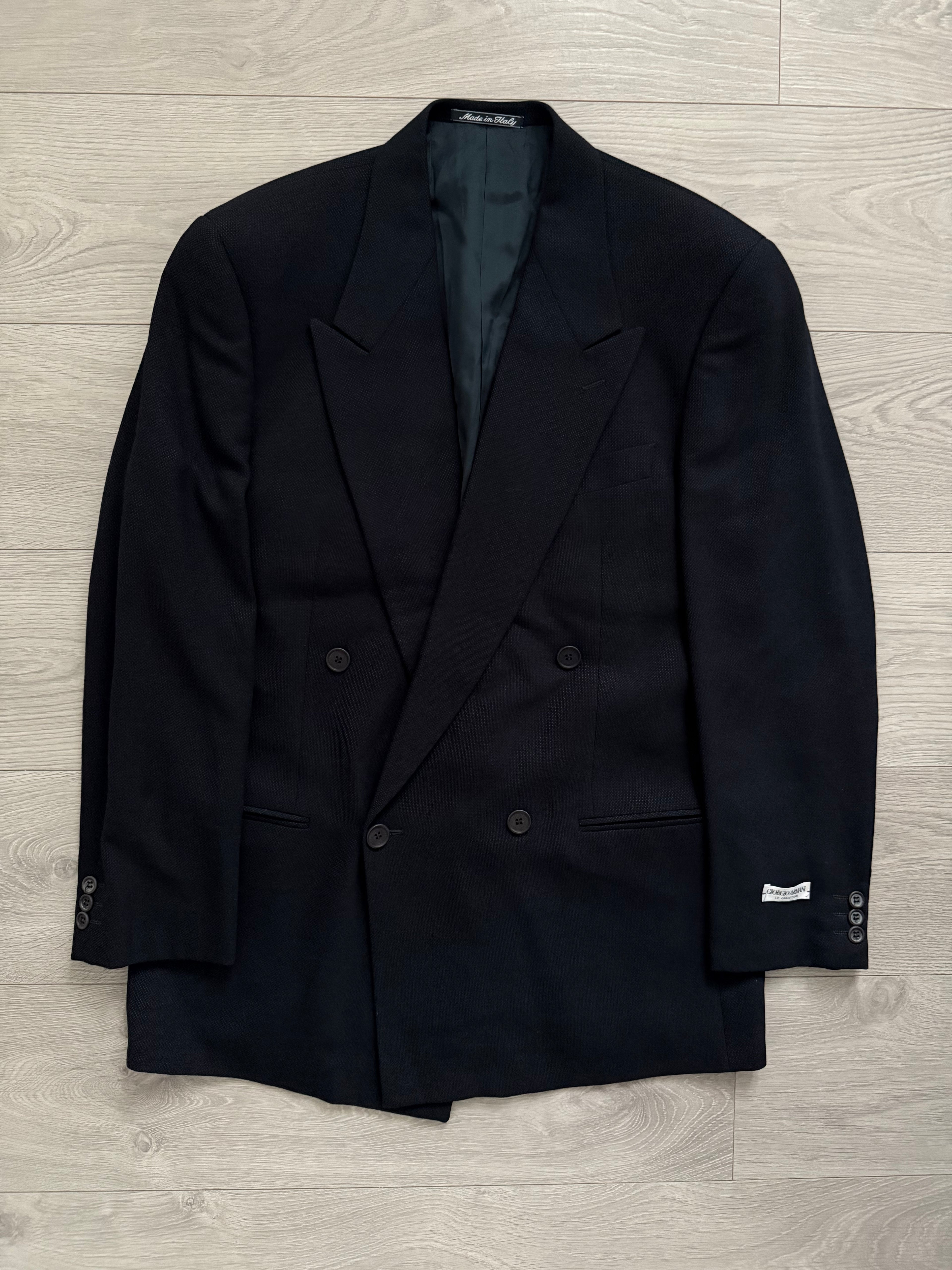 Giorgio Armani 1980s Double Breasted Pleated Wool Suit Navy New - Size L Jacket / 32" Waist