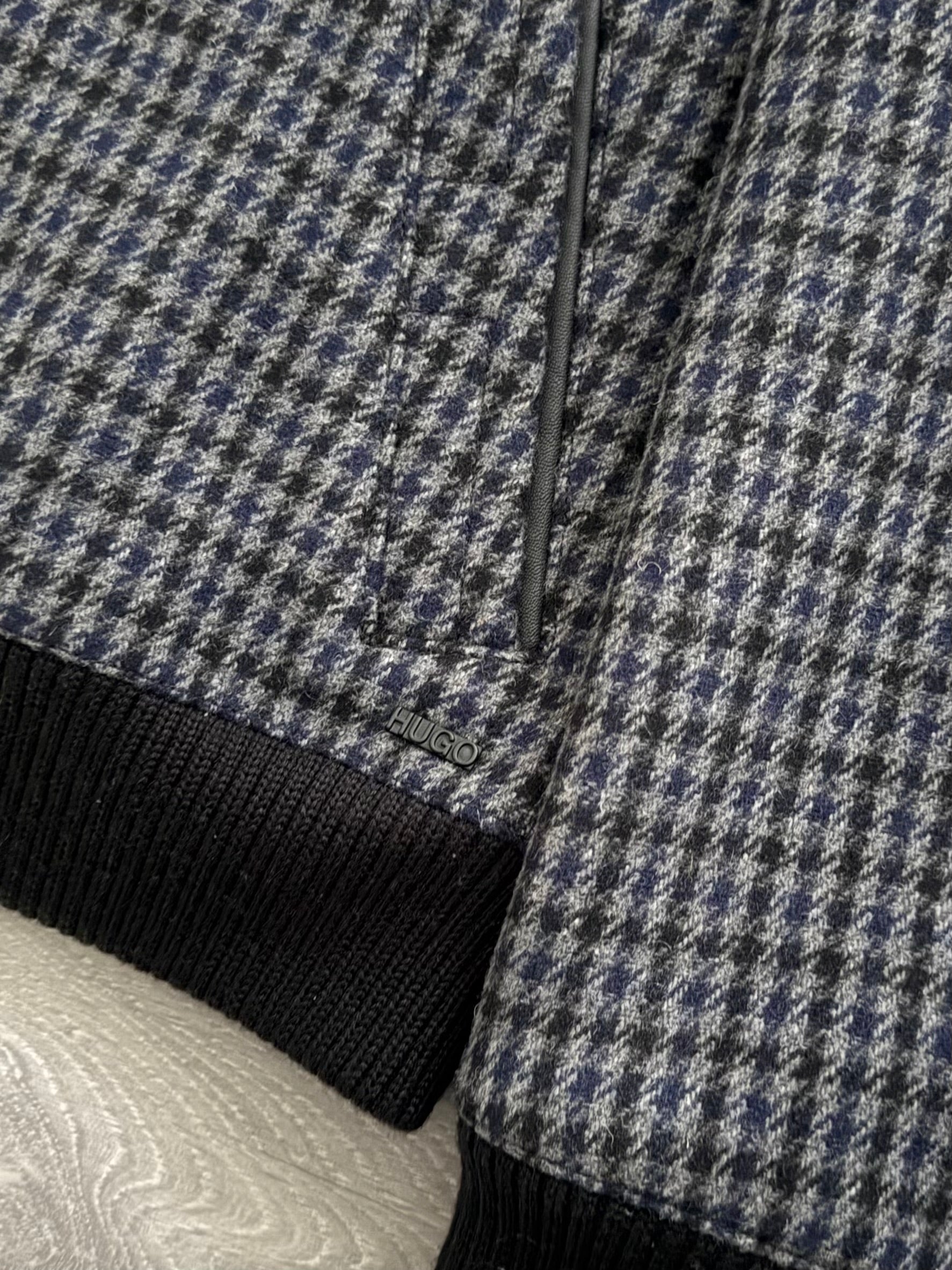 Hugo Boss Houndstooth Pattern Wool Bomber Jacket - Size S